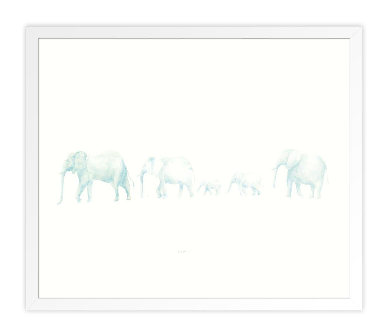 Walking Elephants - White Animal Print by Frances Tulk-Hart
