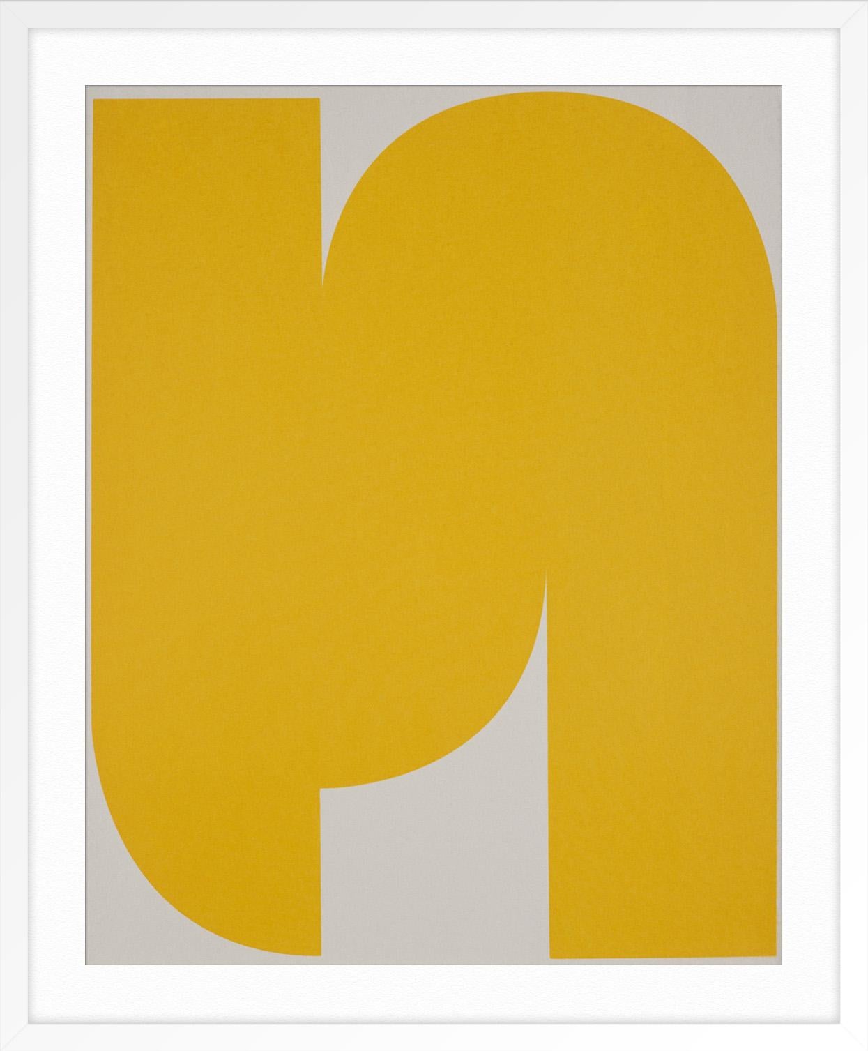 Untitled (Yellow on Light Grey 1) - Orange Abstract Print by Johan Van Oeckel