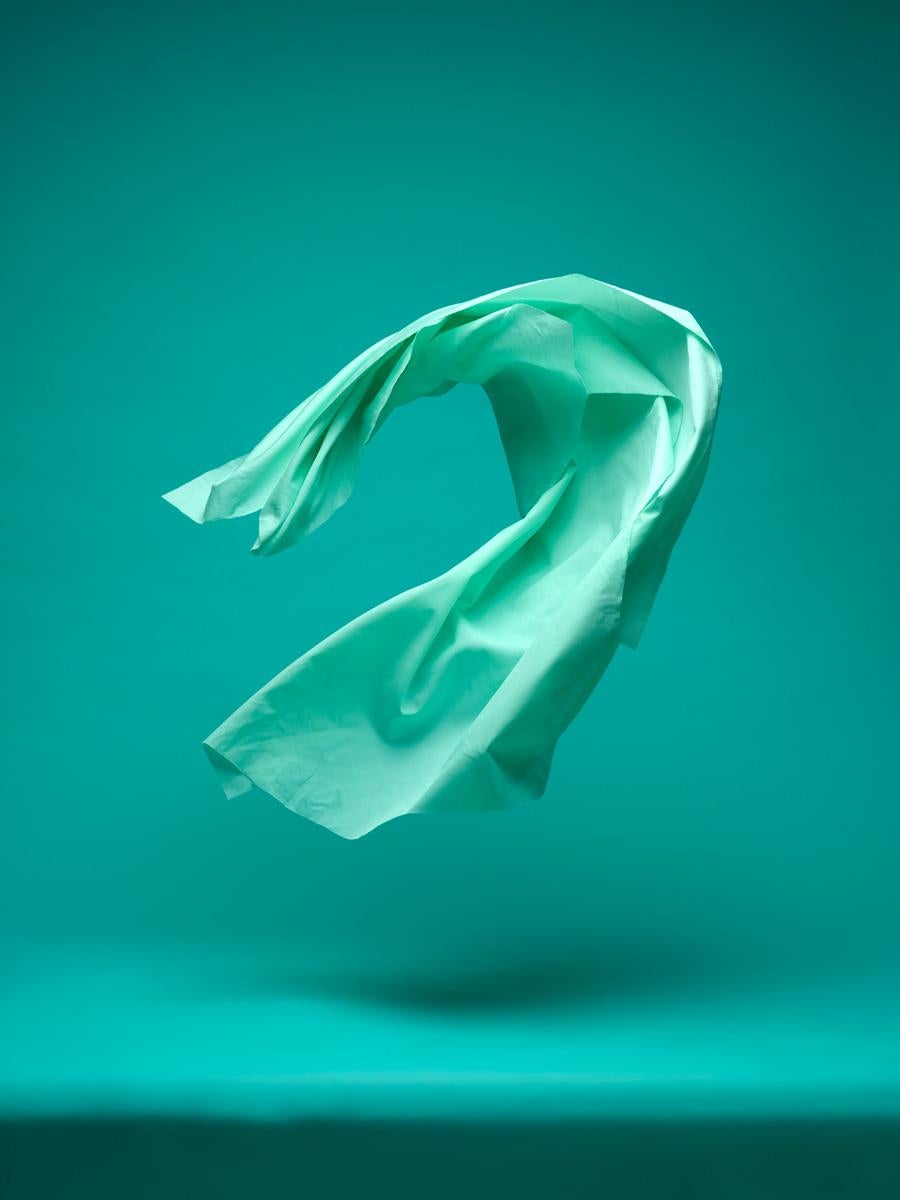 Neal Grundy Color Photograph - Dancing Fabric, Light Green