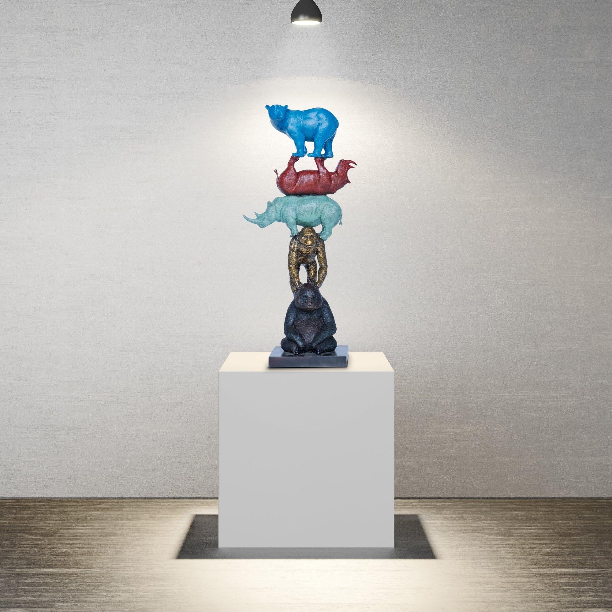 Title: Love the Last stack (animal stack with blue polar bear on top)
Authentic bronze sculpture
Limited Edition

This authentic bronze sculpture titled 'Love the Last stack' by artists Gillie and Marc has been meticulously crafted in bronze. It