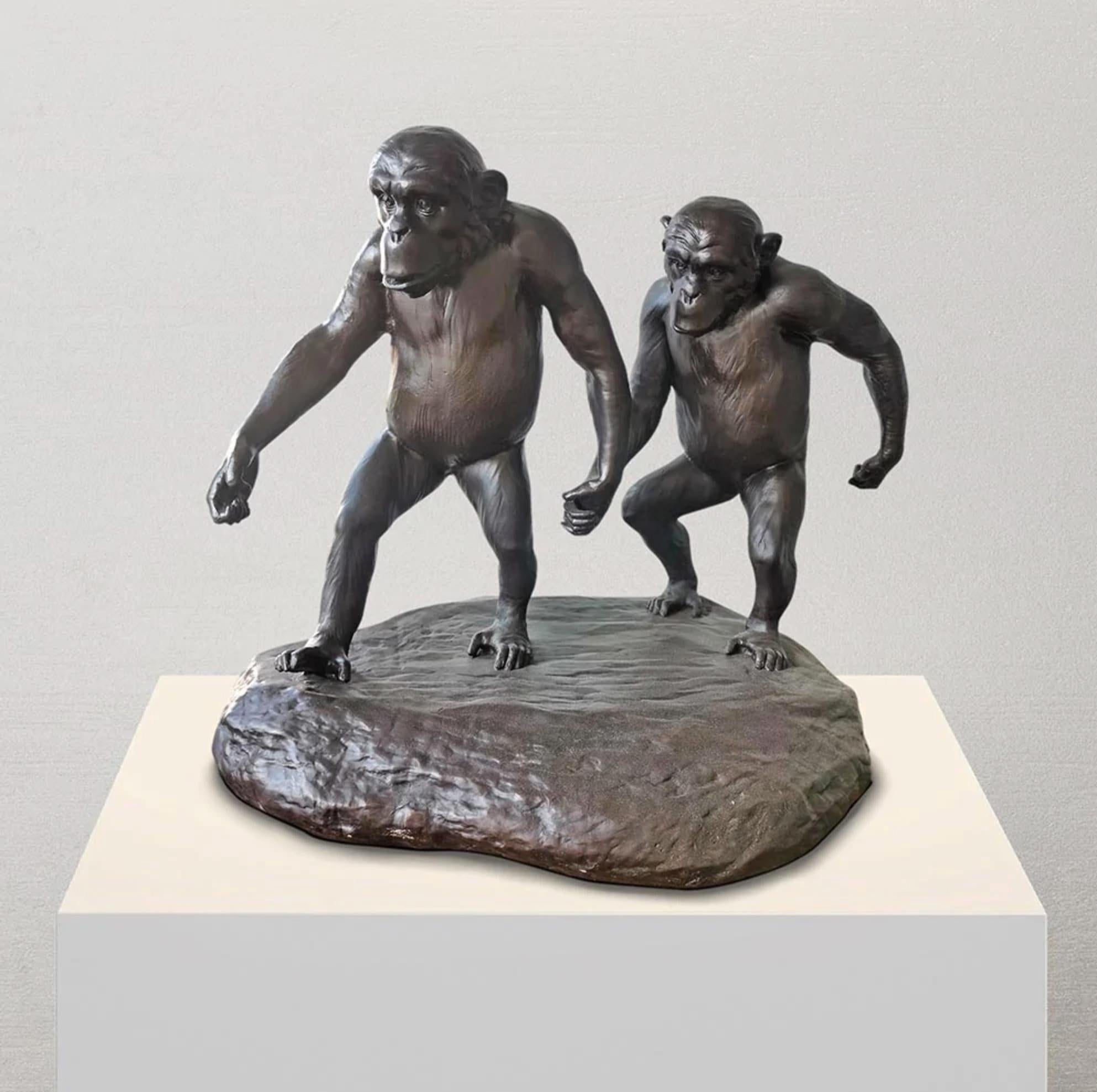 Authentic Bronze Chimp Friendship Medium Sculpture by Gillie and Marc  - Art by Gillie and Marc Schattner