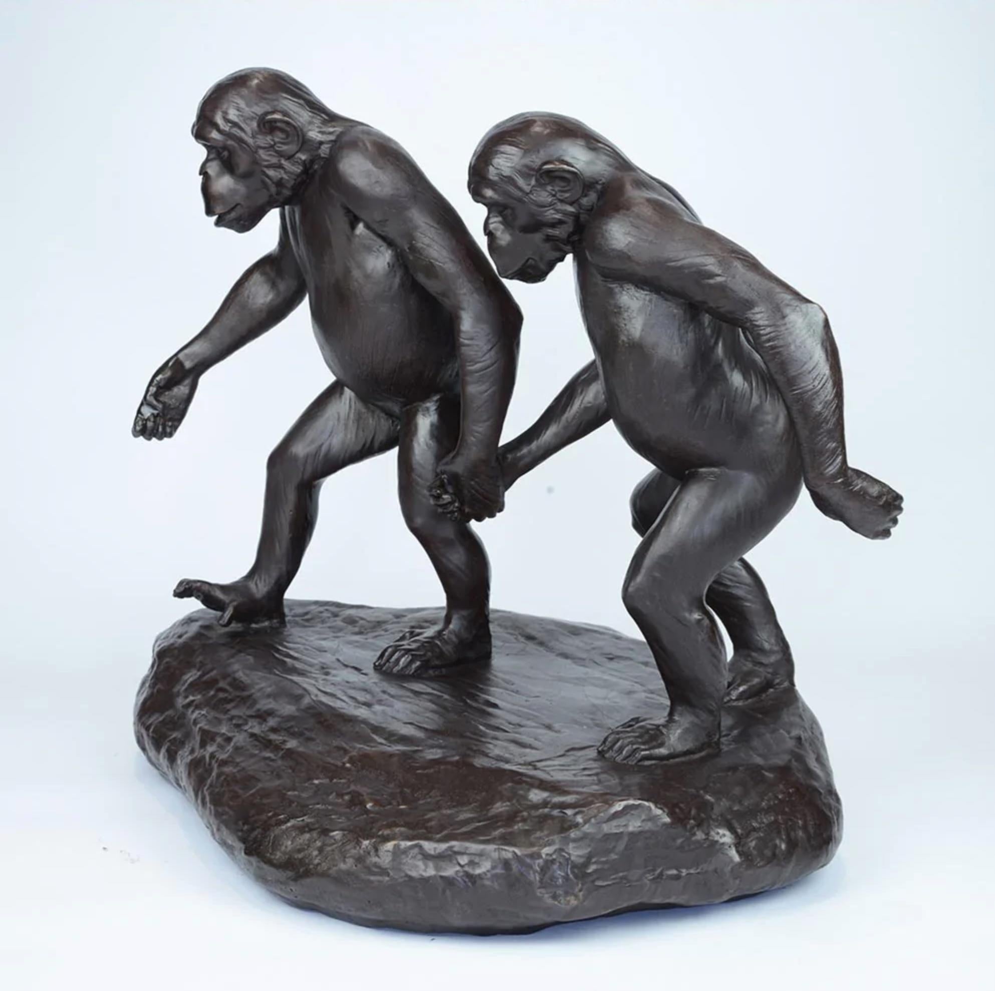 Authentic Bronze Chimp Friendship Medium Sculpture by Gillie and Marc  - Contemporary Art by Gillie and Marc Schattner