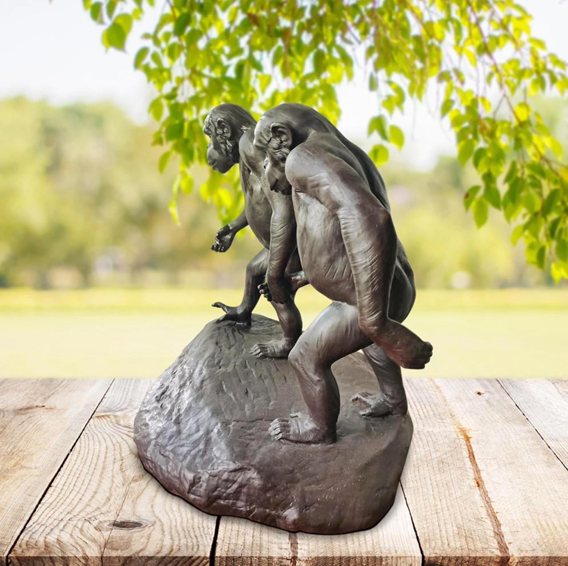 Authentic Bronze Chimp Friendship Medium Sculpture by Gillie and Marc  For Sale 1