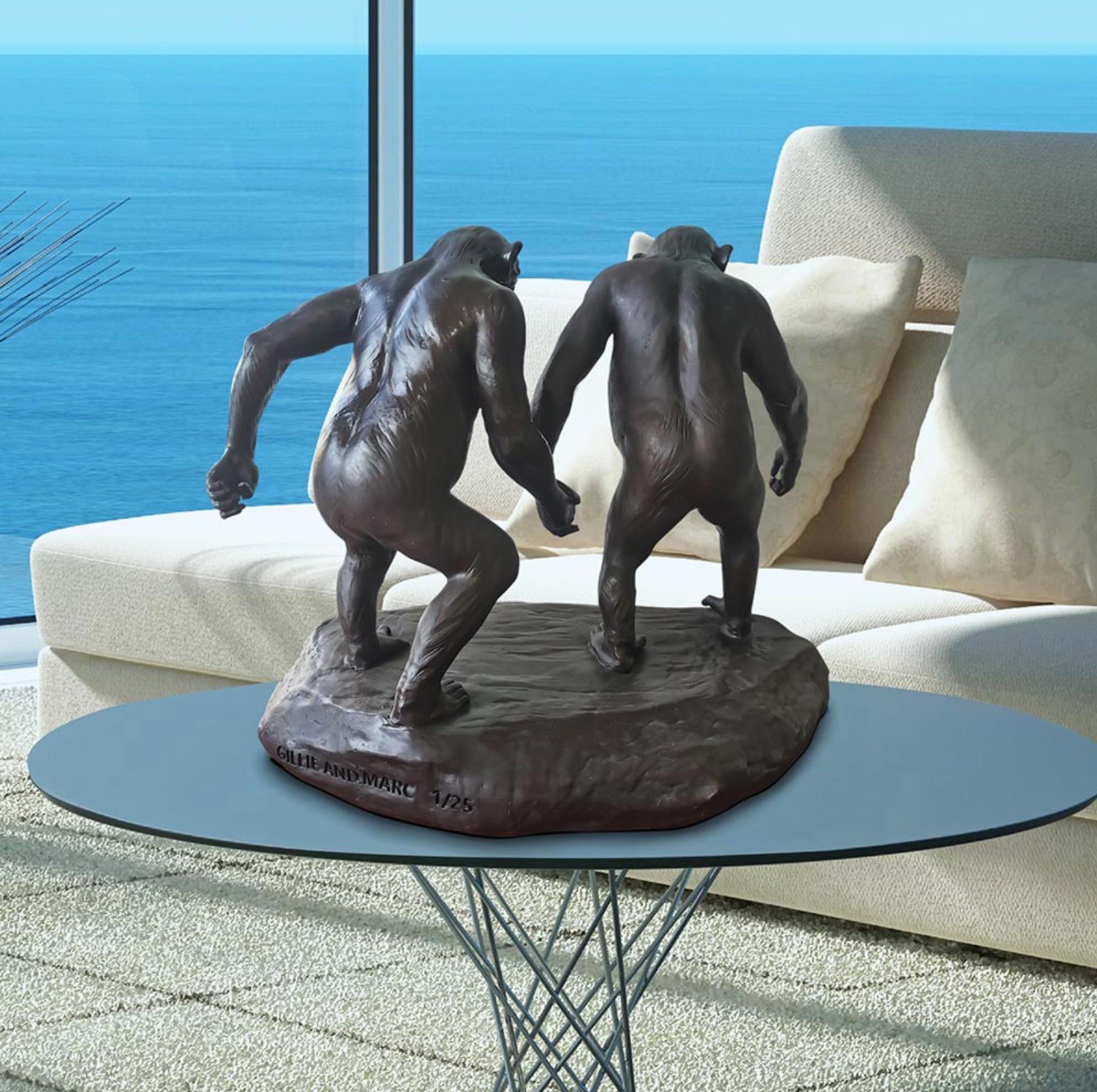 Authentic Bronze Chimp Friendship Medium Sculpture by Gillie and Marc  For Sale 2