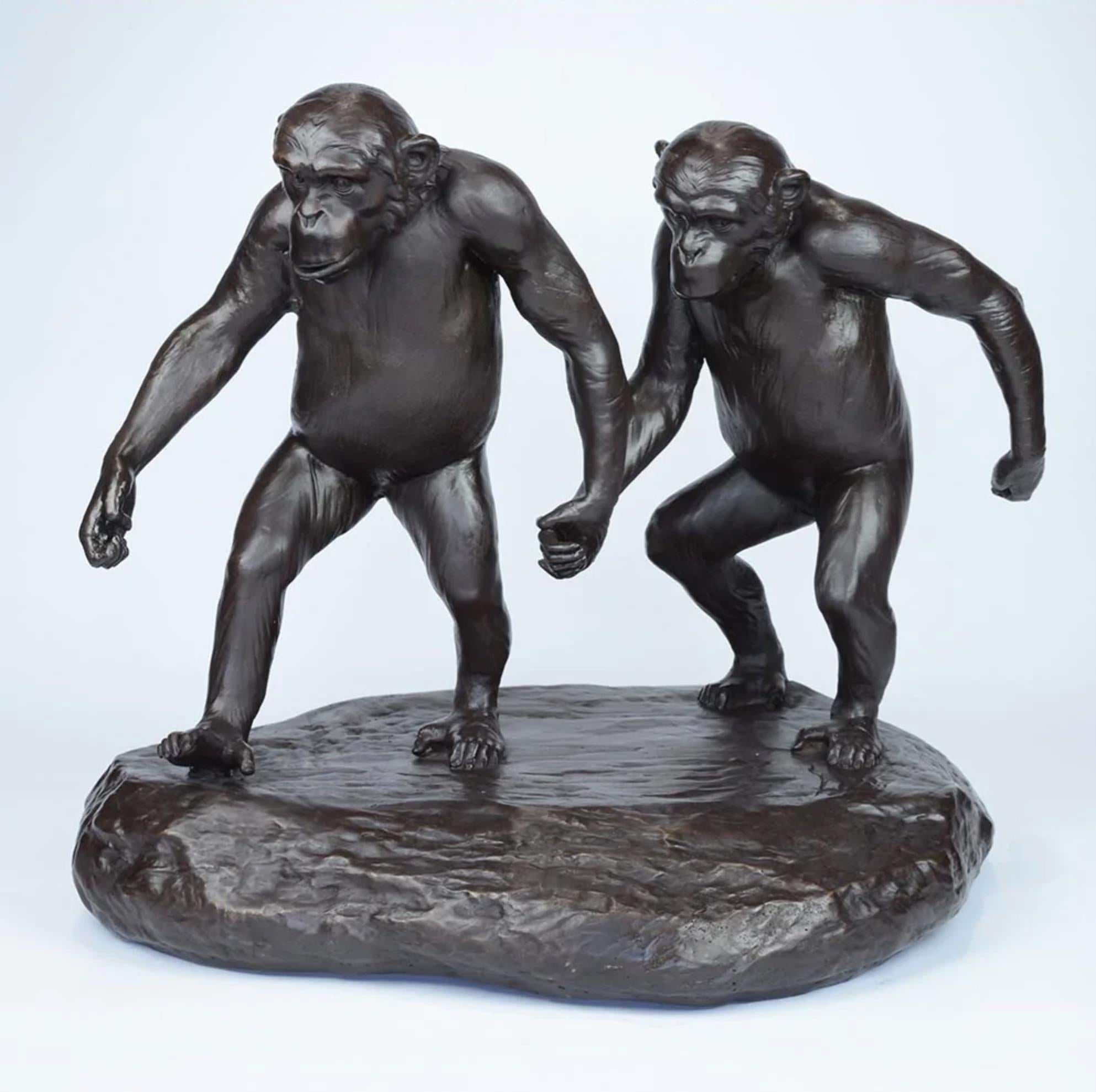 Authentic Bronze Chimp Friendship Medium Sculpture by Gillie and Marc  For Sale 3