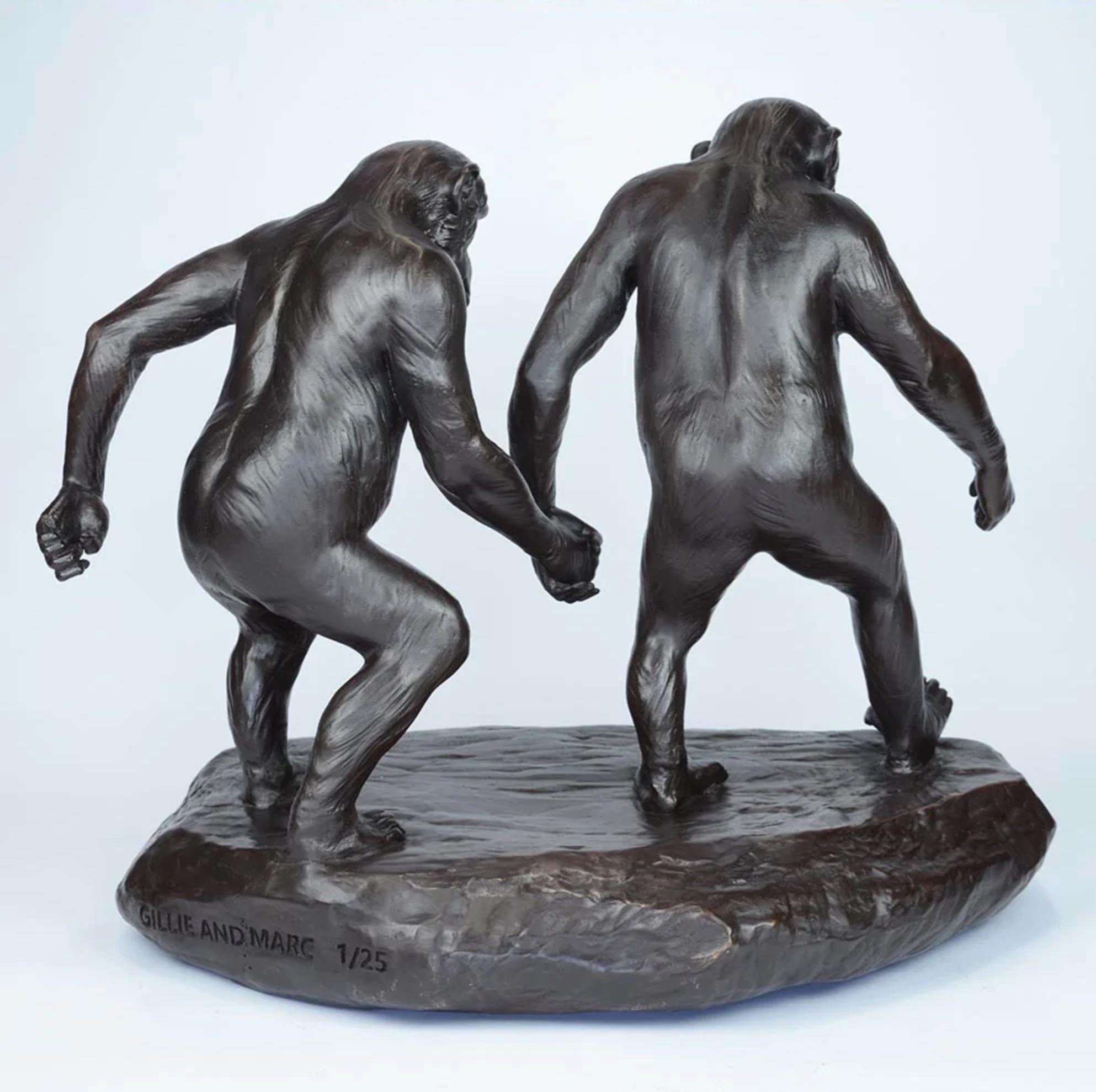 Authentic Bronze Chimp Friendship Medium Sculpture by Gillie and Marc  For Sale 5