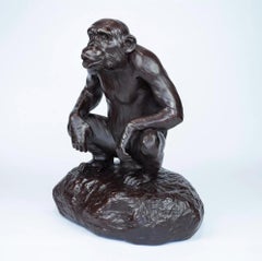Authentic Bronze Chimp Hooting Medium Sculpture by Gillie and Marc 