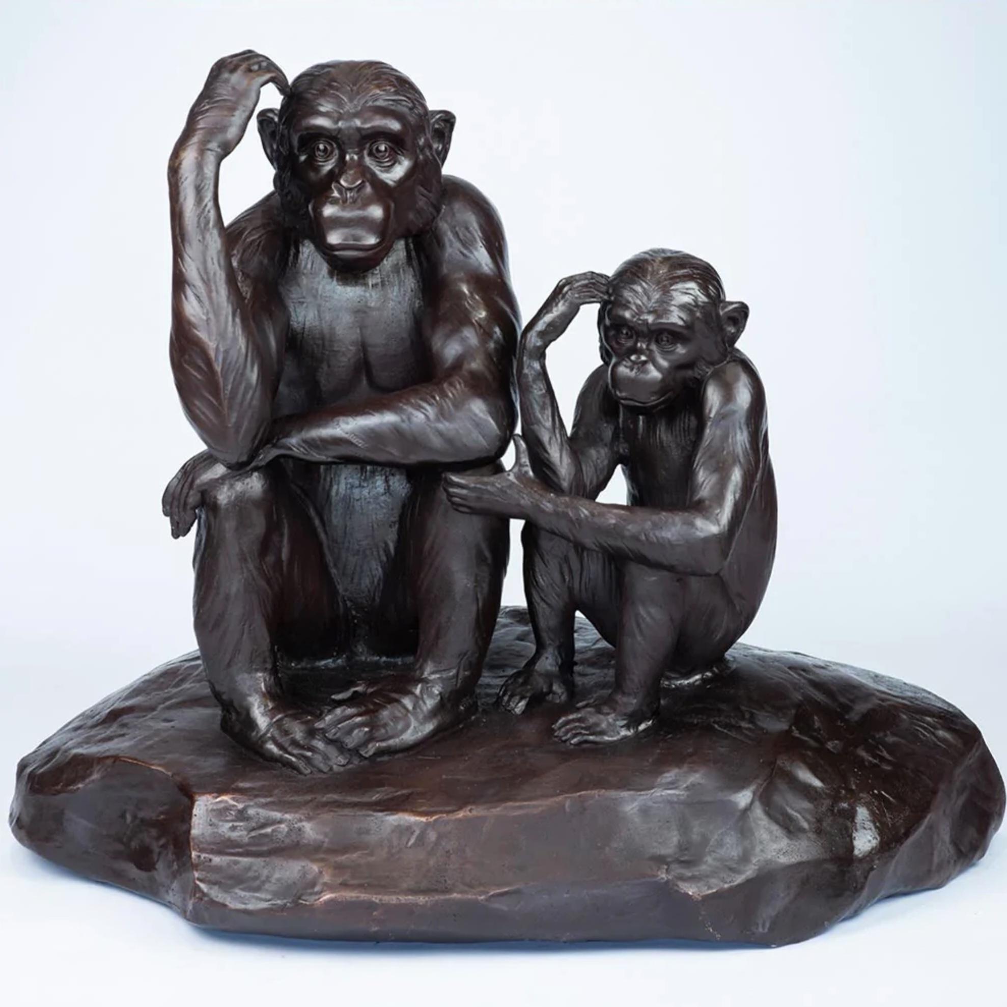 Authentic Bronze Chimp Imitation Medium Sculpture by Gillie and Marc  - Art by Gillie and Marc Schattner