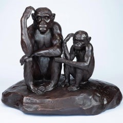 Authentic Bronze Chimp Imitation Medium Sculpture by Gillie and Marc 