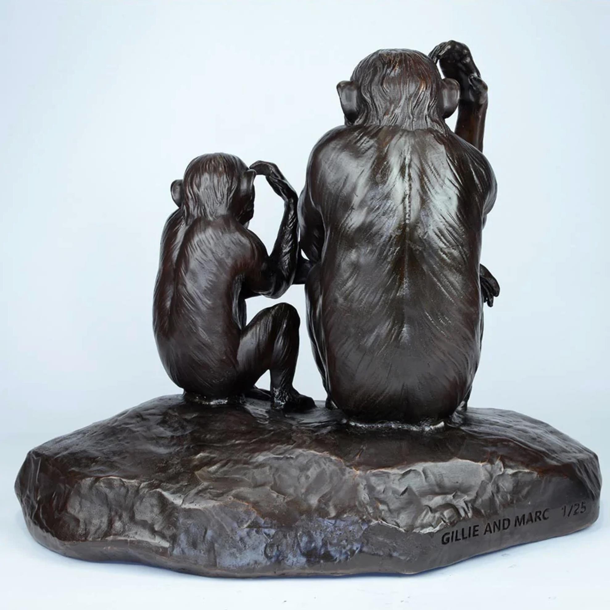 Authentic Bronze Chimp Imitation Medium Sculpture by Gillie and Marc  For Sale 3