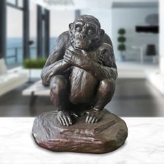 Authentic Bronze Chimp Love Medium Sculpture by Gillie and Marc 