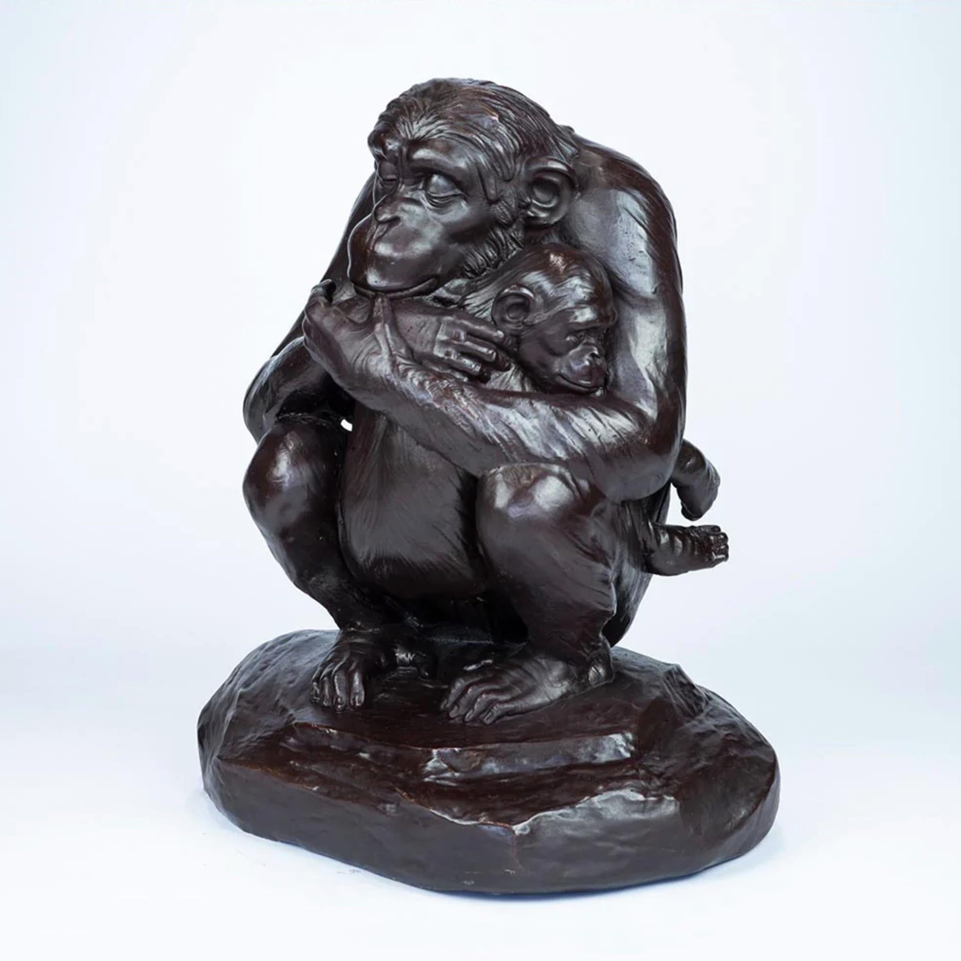 Title: Chimp Love
Authentic bronze sculpture

This authentic bronze sculpture titled 'Chimp Love' by artists Gillie and Marc has been meticulously crafted in bronze. It features a baby chimp being held by his mother and comes in a limited-edition