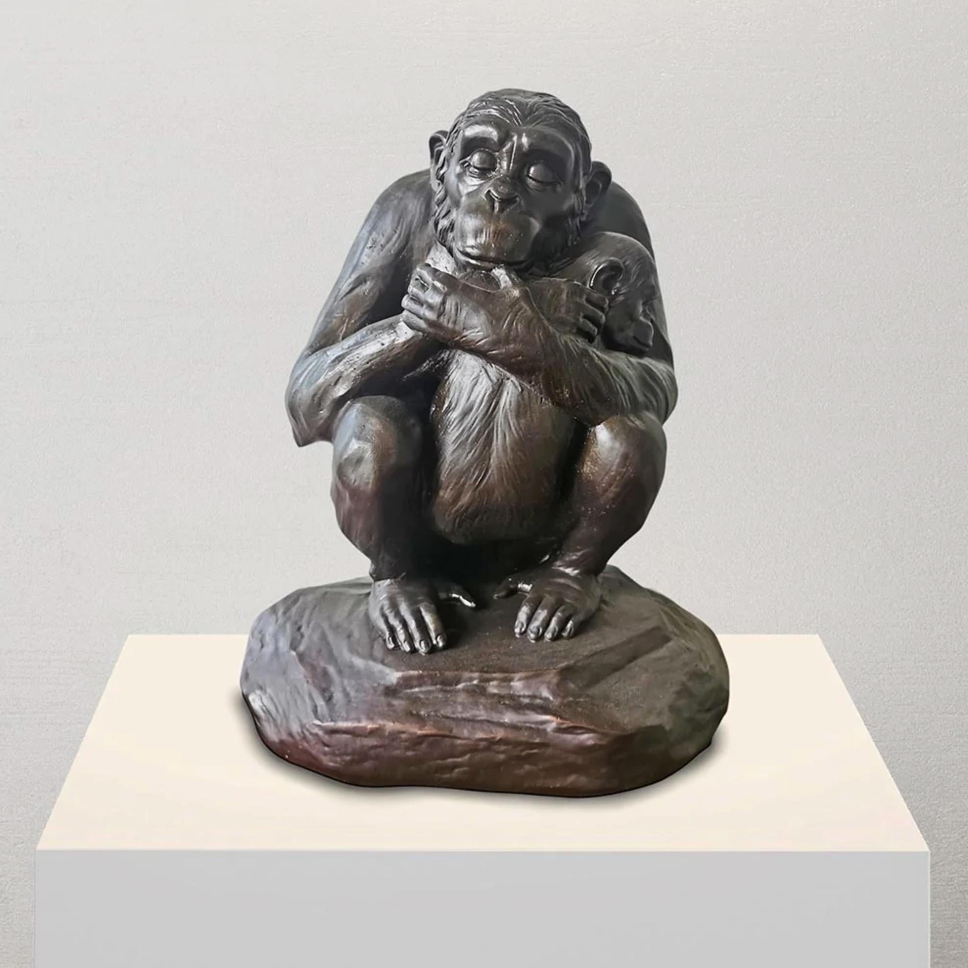 Authentic Bronze Chimp Love Medium Sculpture by Gillie and Marc  For Sale 1