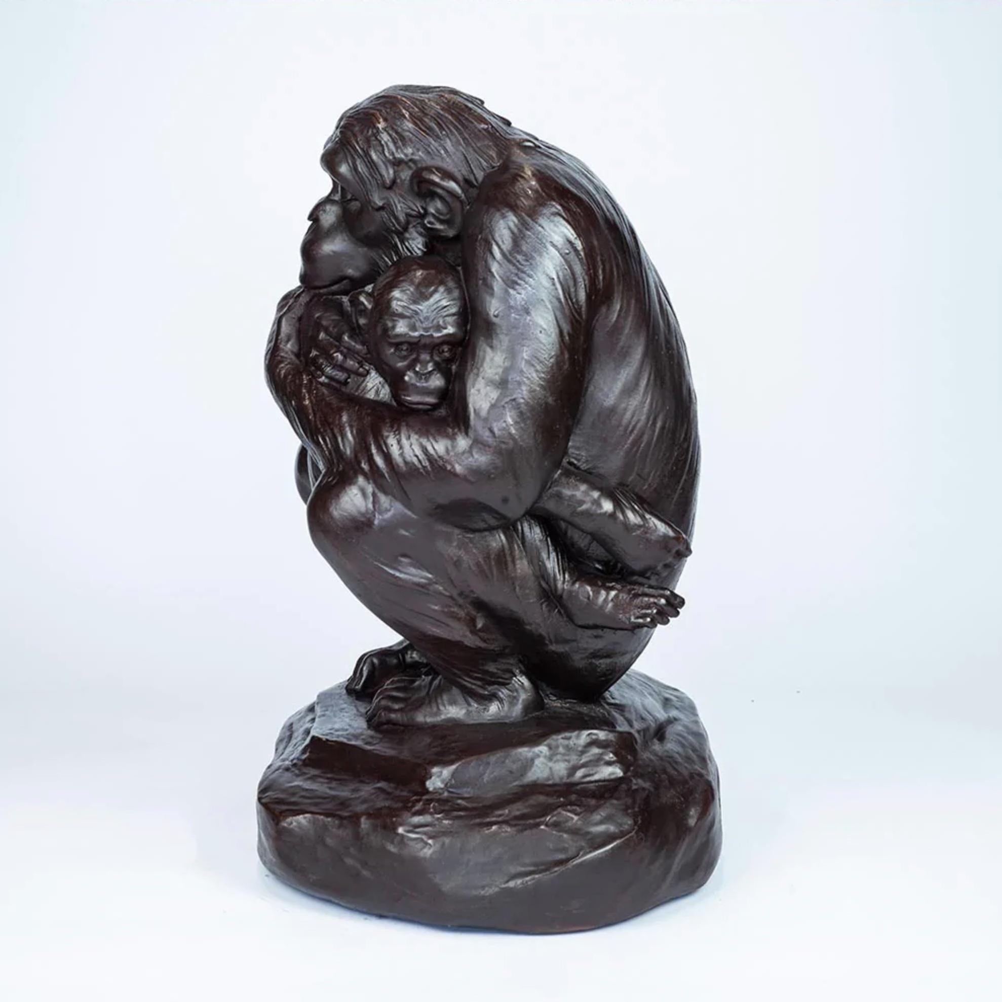 Authentic Bronze Chimp Love Medium Sculpture by Gillie and Marc  For Sale 2