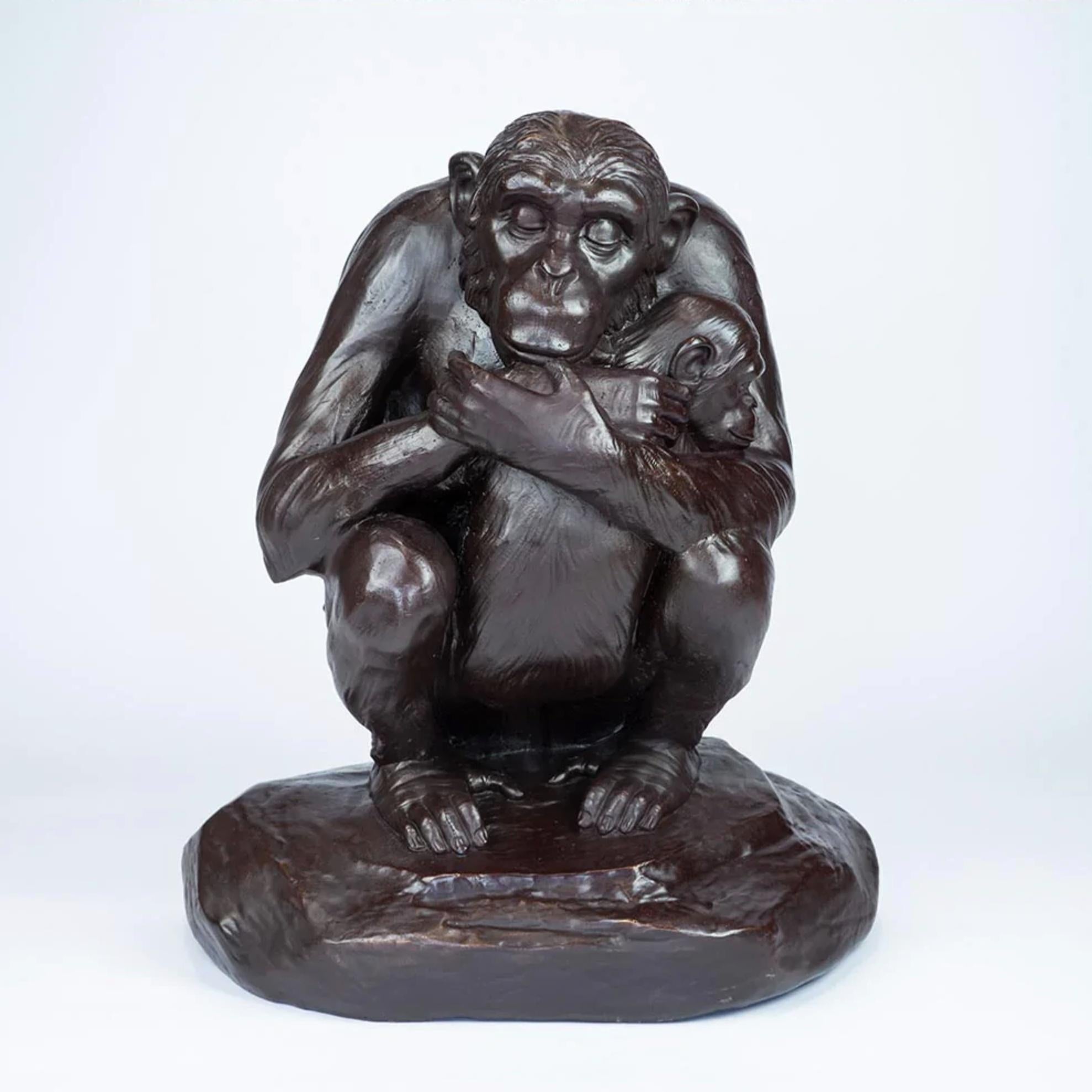 Authentic Bronze Chimp Love Medium Sculpture by Gillie and Marc  For Sale 4