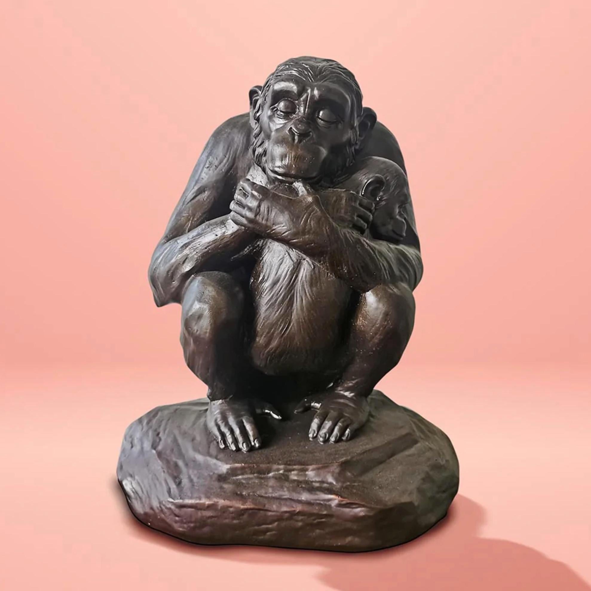 Authentic Bronze Chimp Love Medium Sculpture by Gillie and Marc  For Sale 5