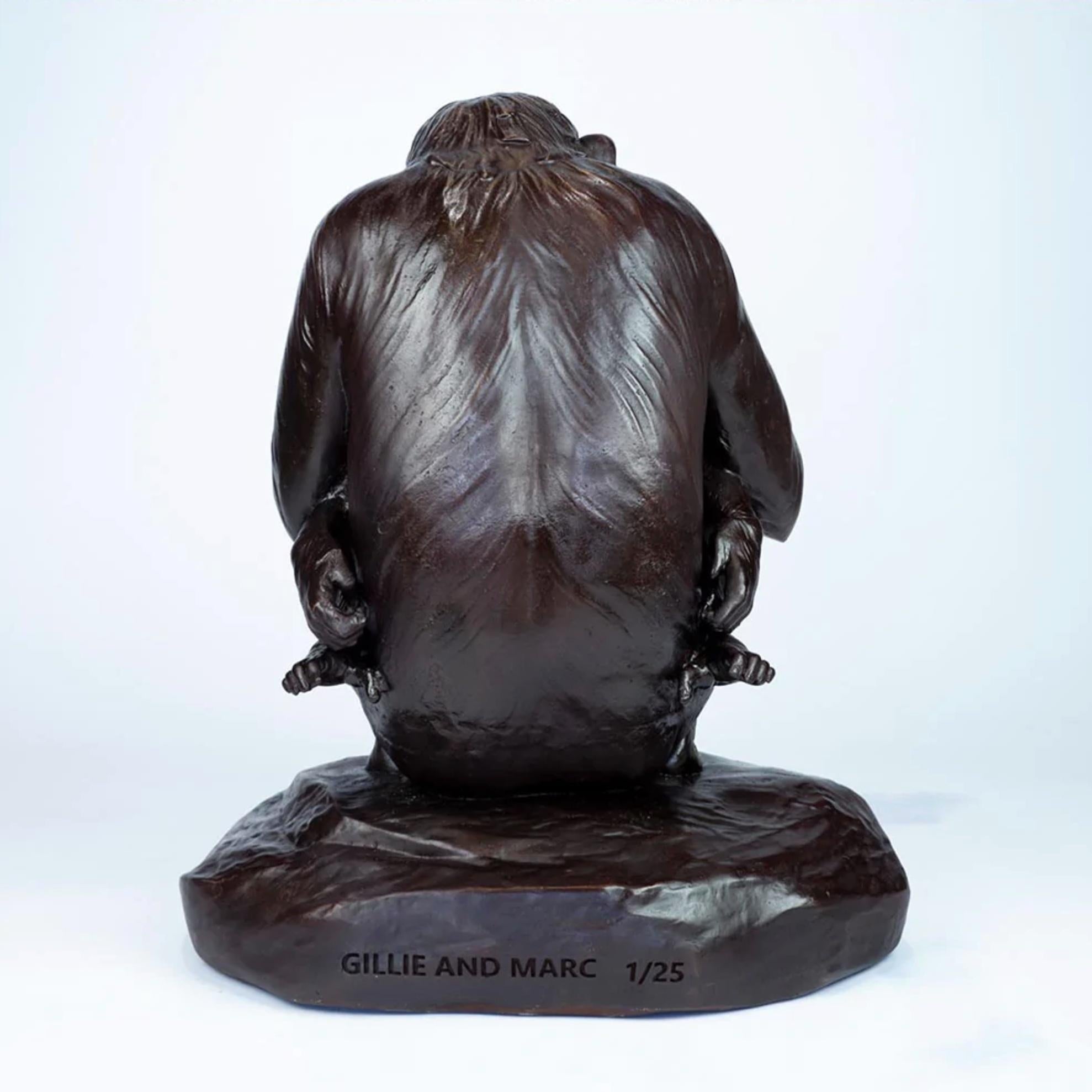 Authentic Bronze Chimp Love Medium Sculpture by Gillie and Marc  For Sale 7
