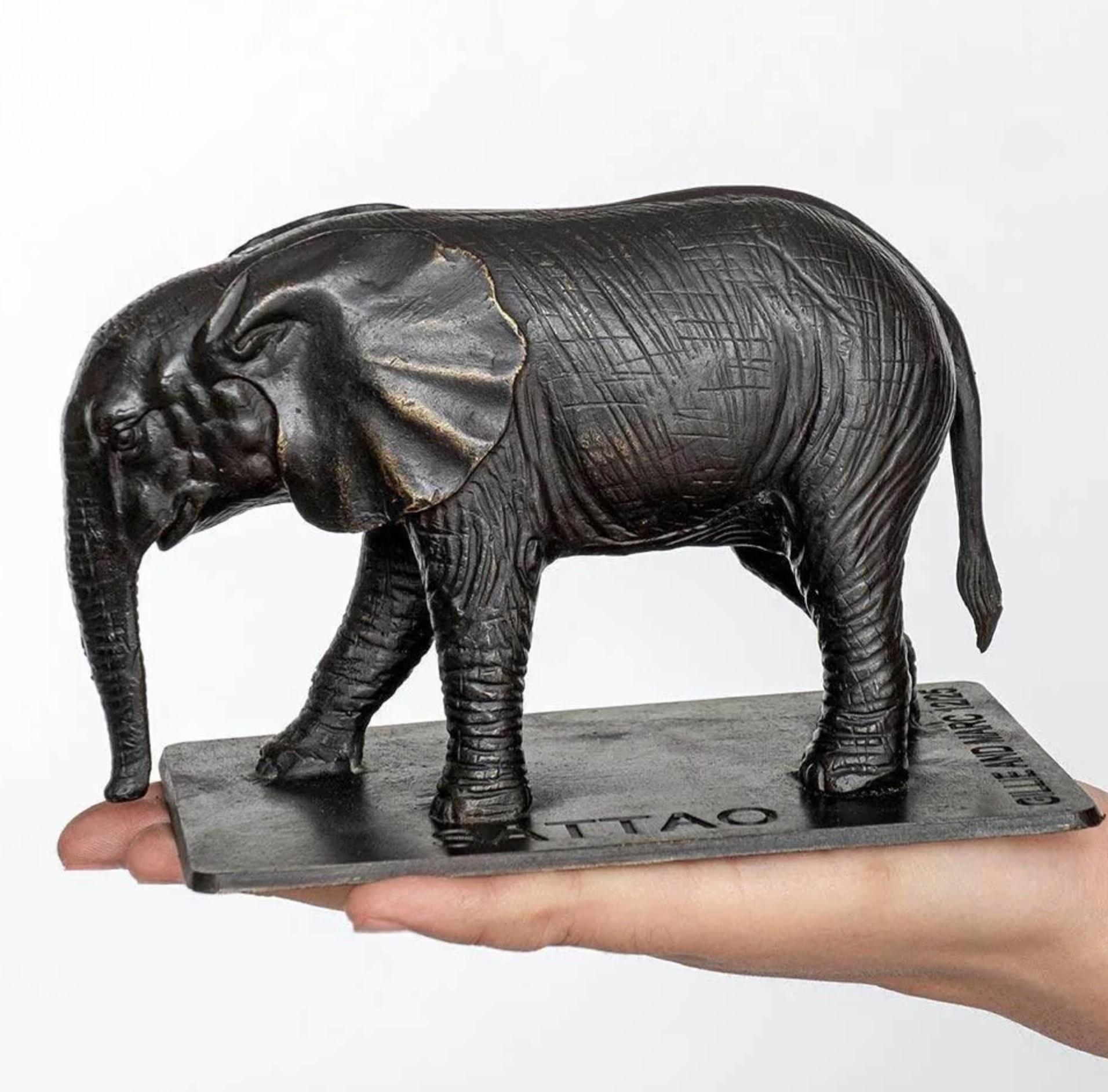 Gillie and Marc Schattner Figurative Sculpture - Authentic Bronze Orphan Sattao Elephant Sculpture by Gillie and Marc