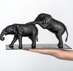 Authentic Bronze Orphan Emoli and Tagwa Elephant Sculpture by Gillie and Marc