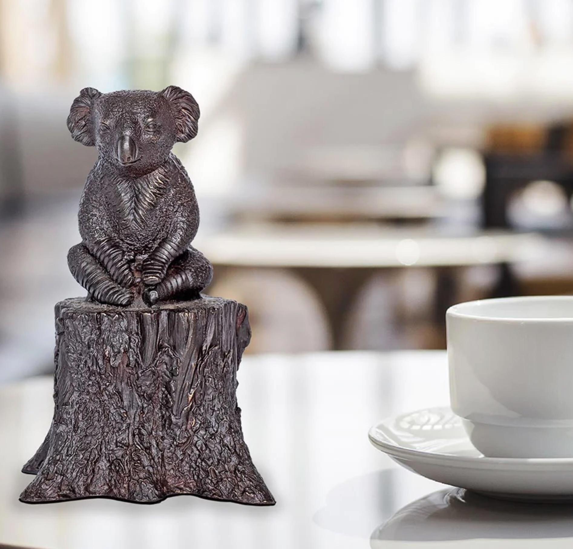 Gillie and Marc Schattner Figurative Sculpture - Authentic Bronze Lewis the koala on log Sculpture by Gillie and Marc