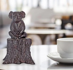 Authentic Bronze Lewis the koala on log Sculpture by Gillie and Marc