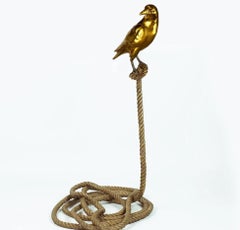 Authentic Bronze Simon, the magpie on short rope Sculpture by Gillie and Marc