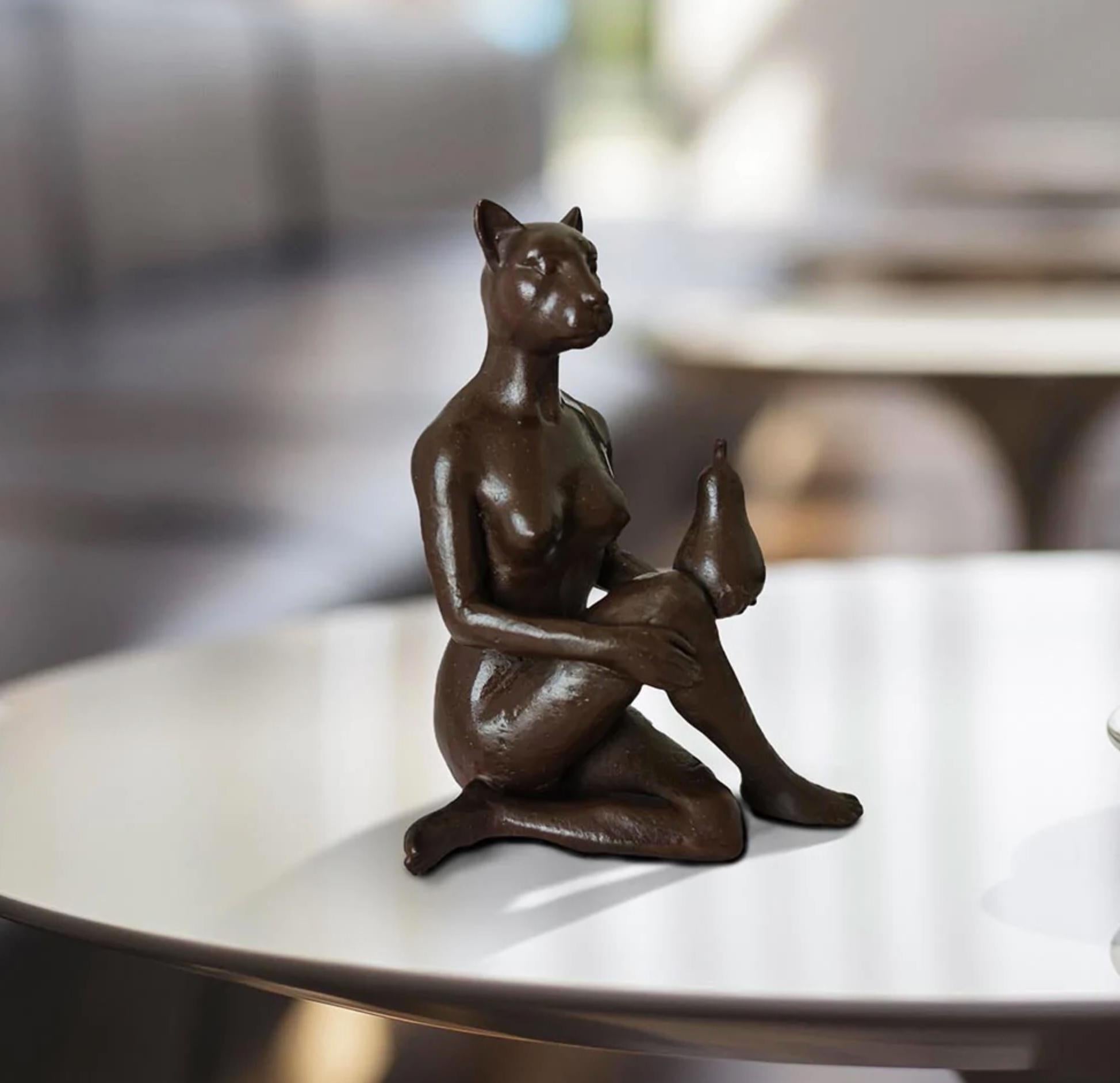 Authentic Bronze The Pearfect Cat Sculpture by Gillie and Marc - Art by Gillie and Marc Schattner