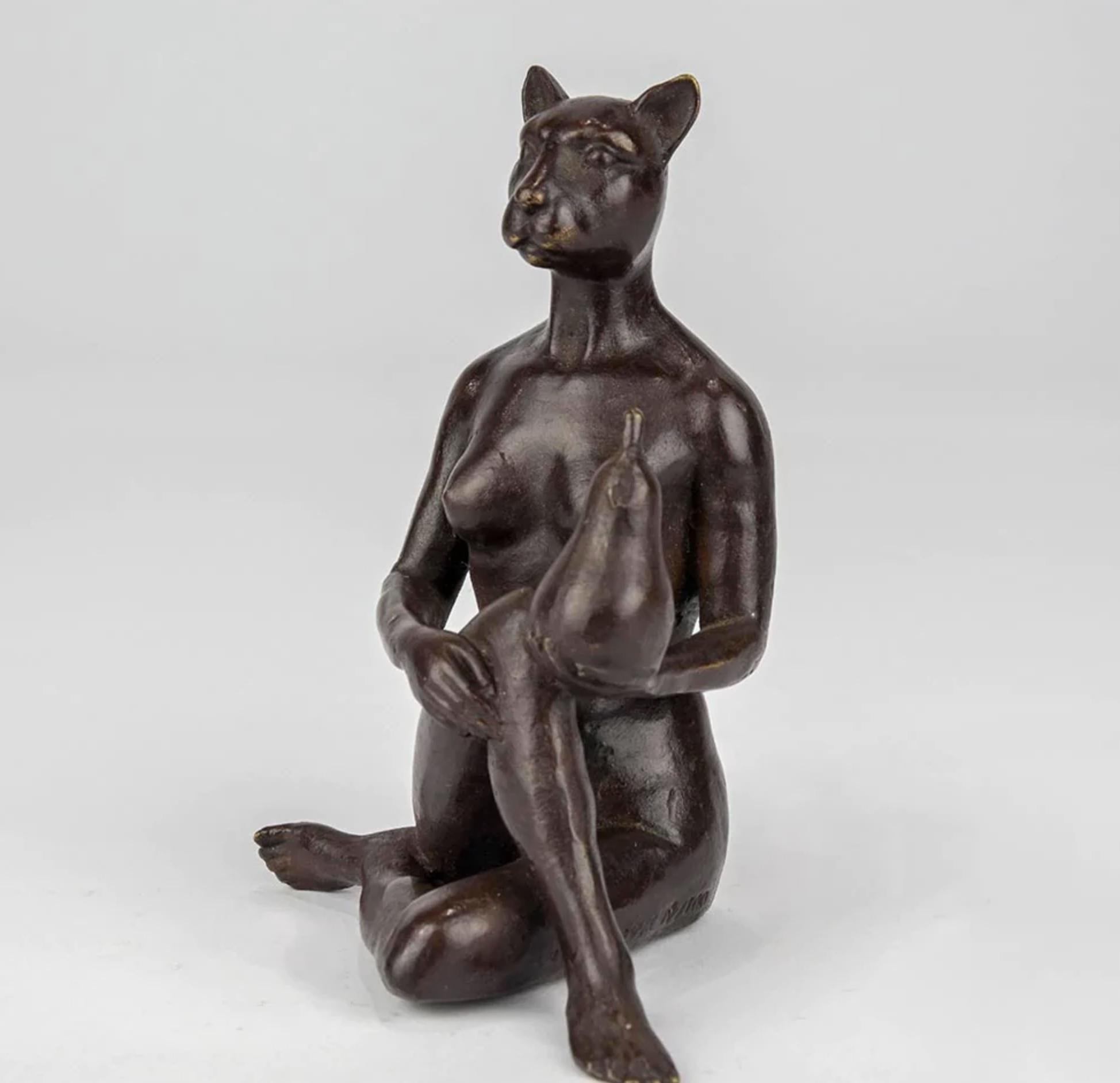 Authentic Bronze The Pearfect Cat Sculpture by Gillie and Marc - Contemporary Art by Gillie and Marc Schattner