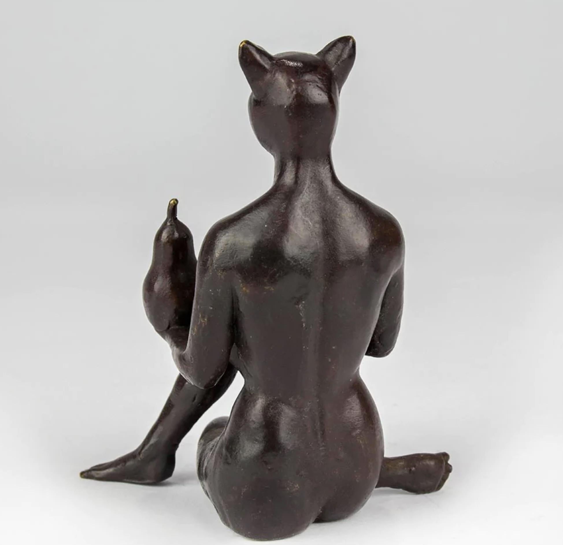 Authentic Bronze The Pearfect Cat Sculpture by Gillie and Marc For Sale 1