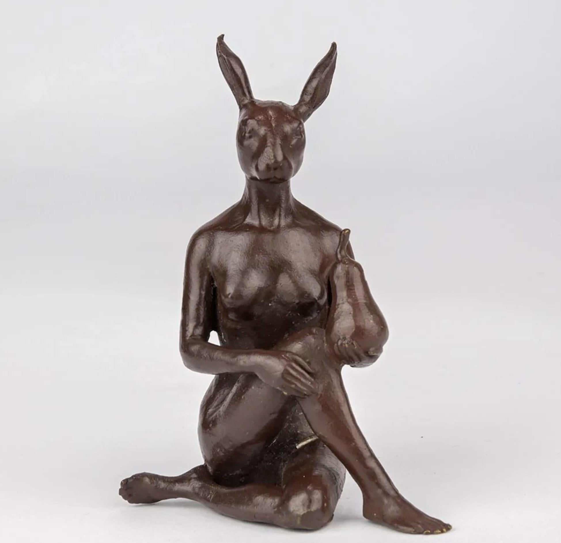 Authentic Bronze The Pearfect Rabbit Sculpture by Gillie and Marc