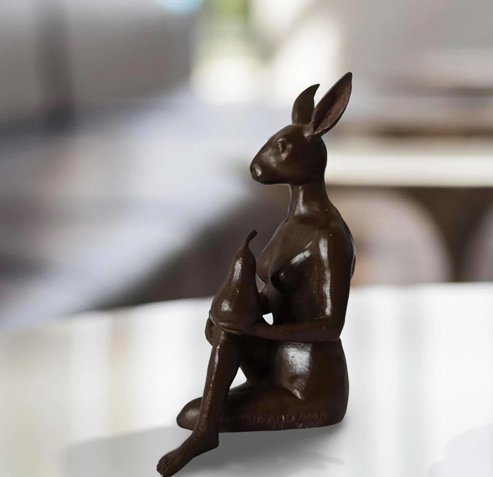 Authentic Bronze The Pearfect Rabbit Sculpture by Gillie and Marc - Contemporary Art by Gillie and Marc Schattner