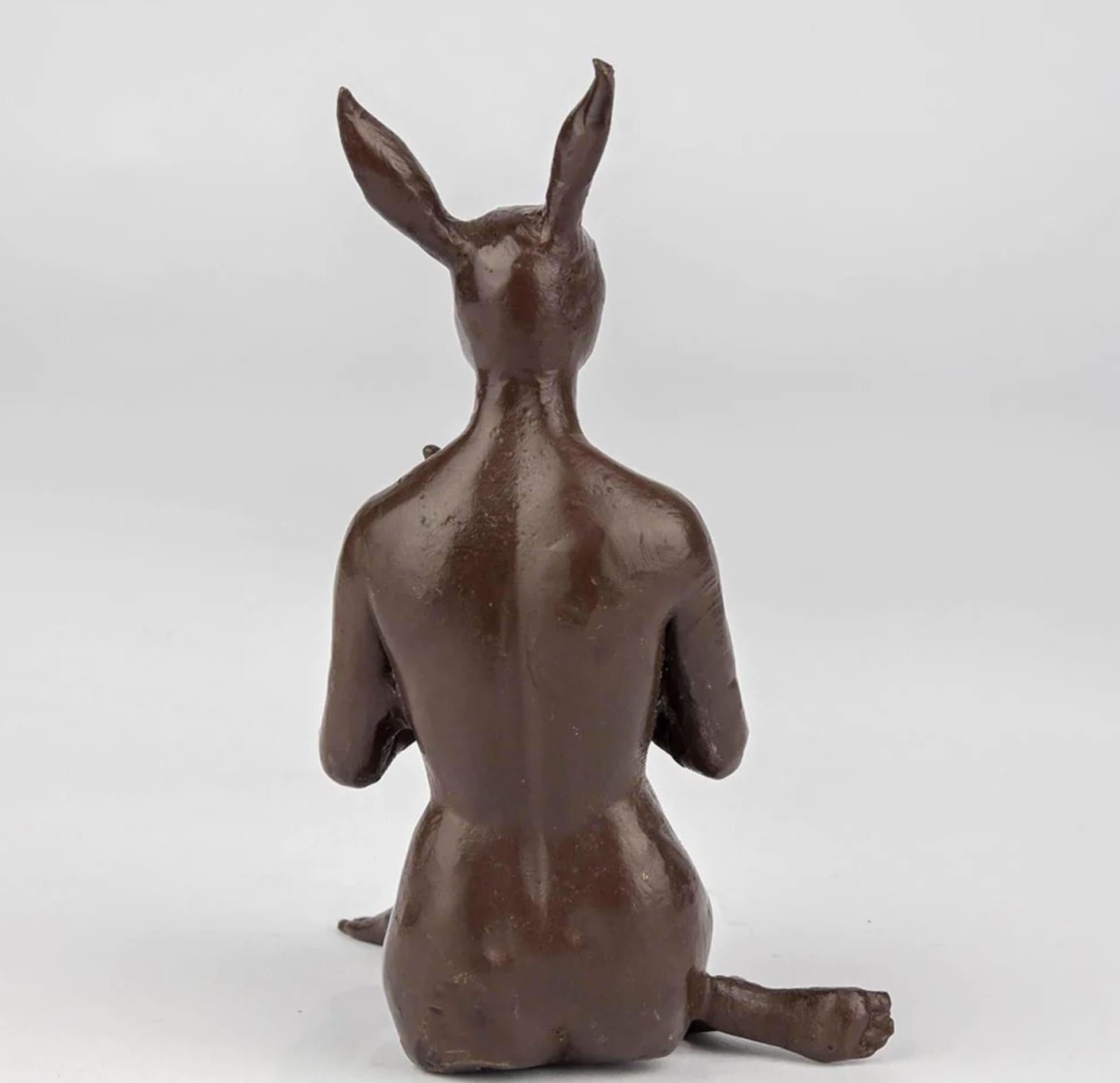 Authentic Bronze The Pearfect Rabbit Sculpture by Gillie and Marc For Sale 3