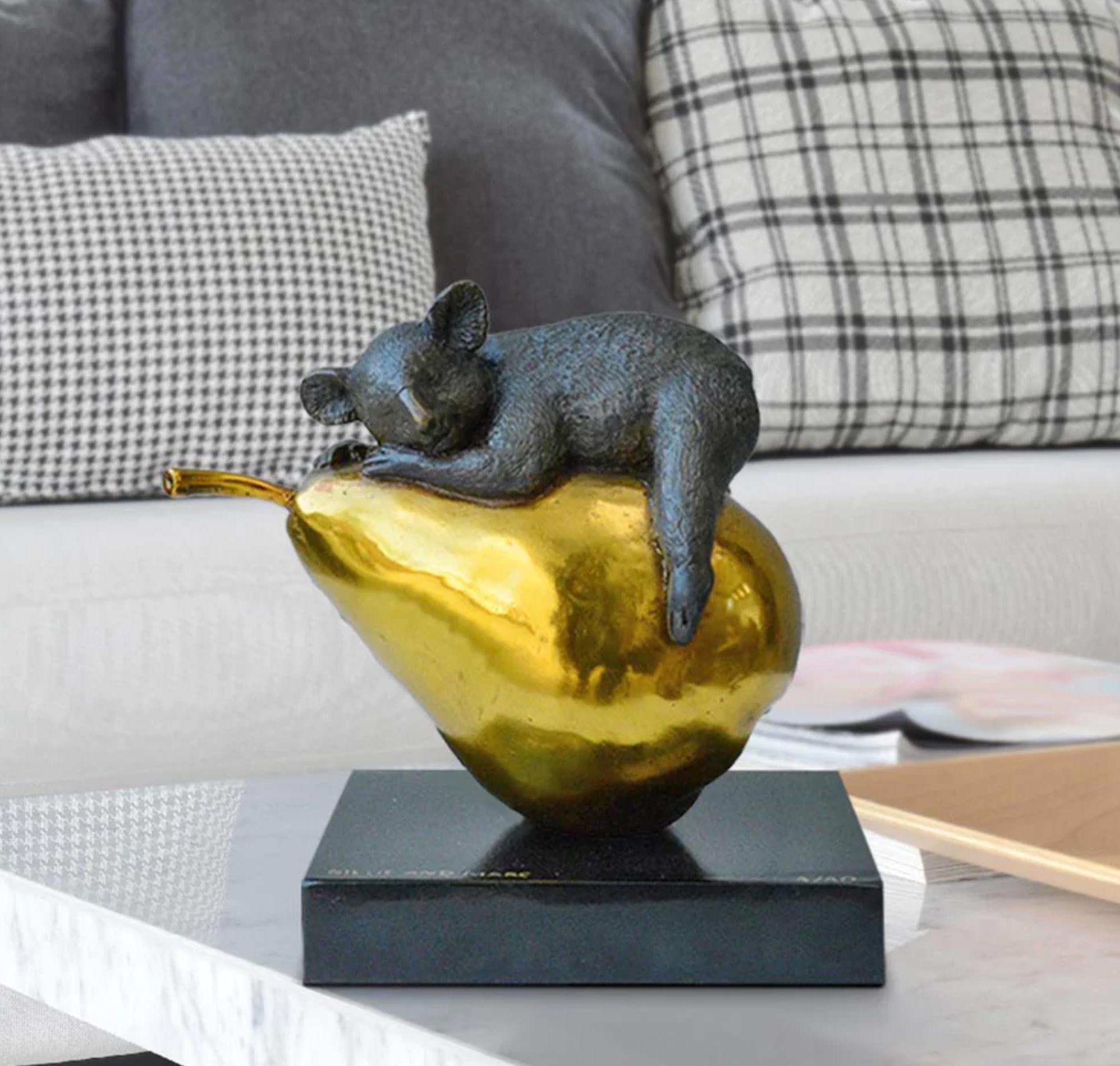 Authentic Bronze Koalas will pear... Sculpture w/ Gold Patina by Gillie and Marc - Art by Gillie and Marc Schattner