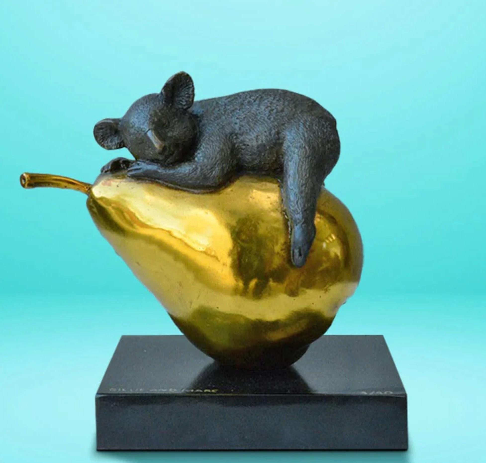 Authentic Bronze Koalas will pear... Sculpture w/ Gold Patina by Gillie and Marc - Contemporary Art by Gillie and Marc Schattner