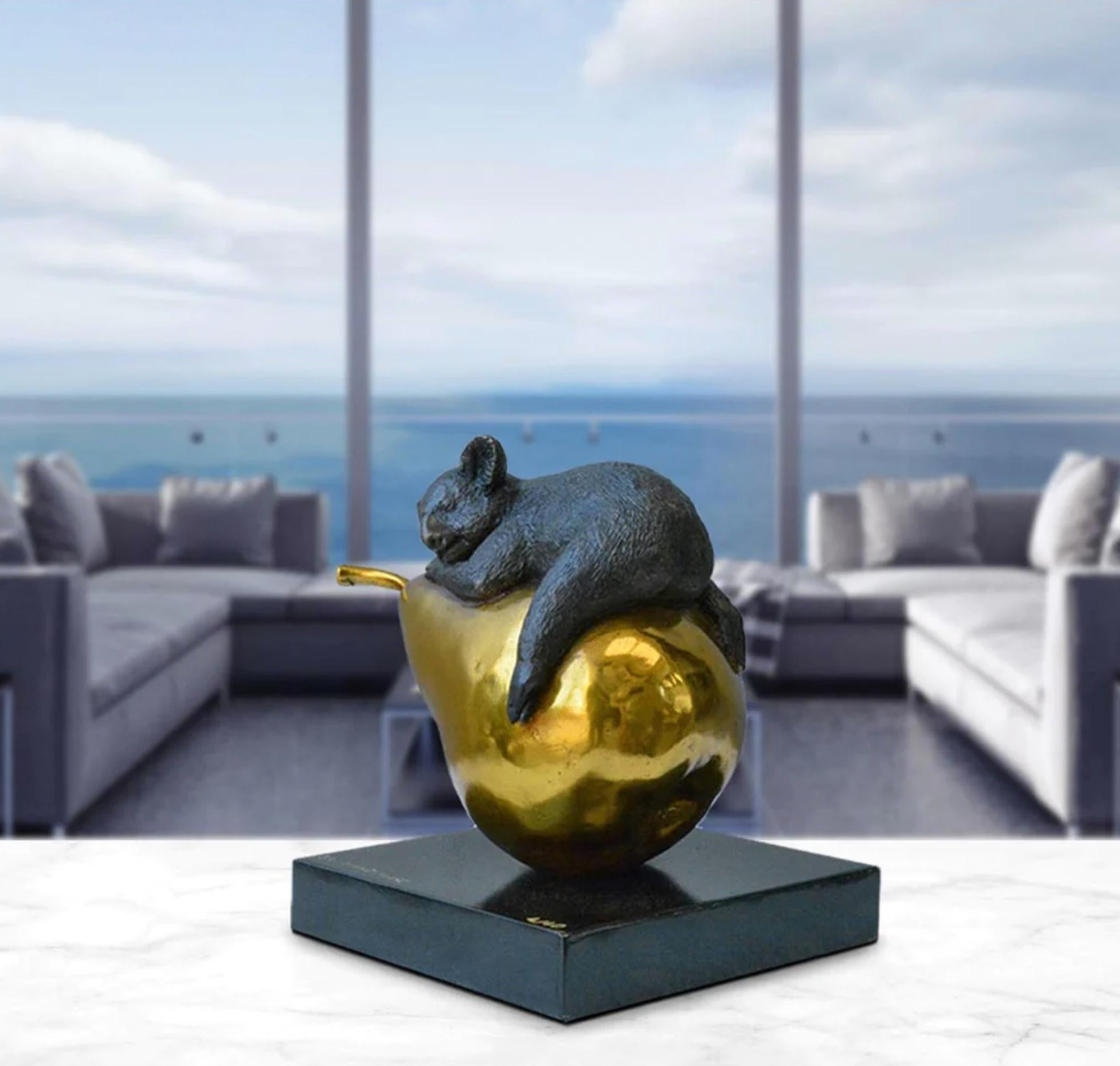 Title: Koalas will pear for life
Authentic bronze sculpture with Gold Patina

This authentic bronze sculpture titled 'Koalas will pear for life' by artists Gillie and Marc has been meticulously crafted in bronze with gold patina. It features a koala