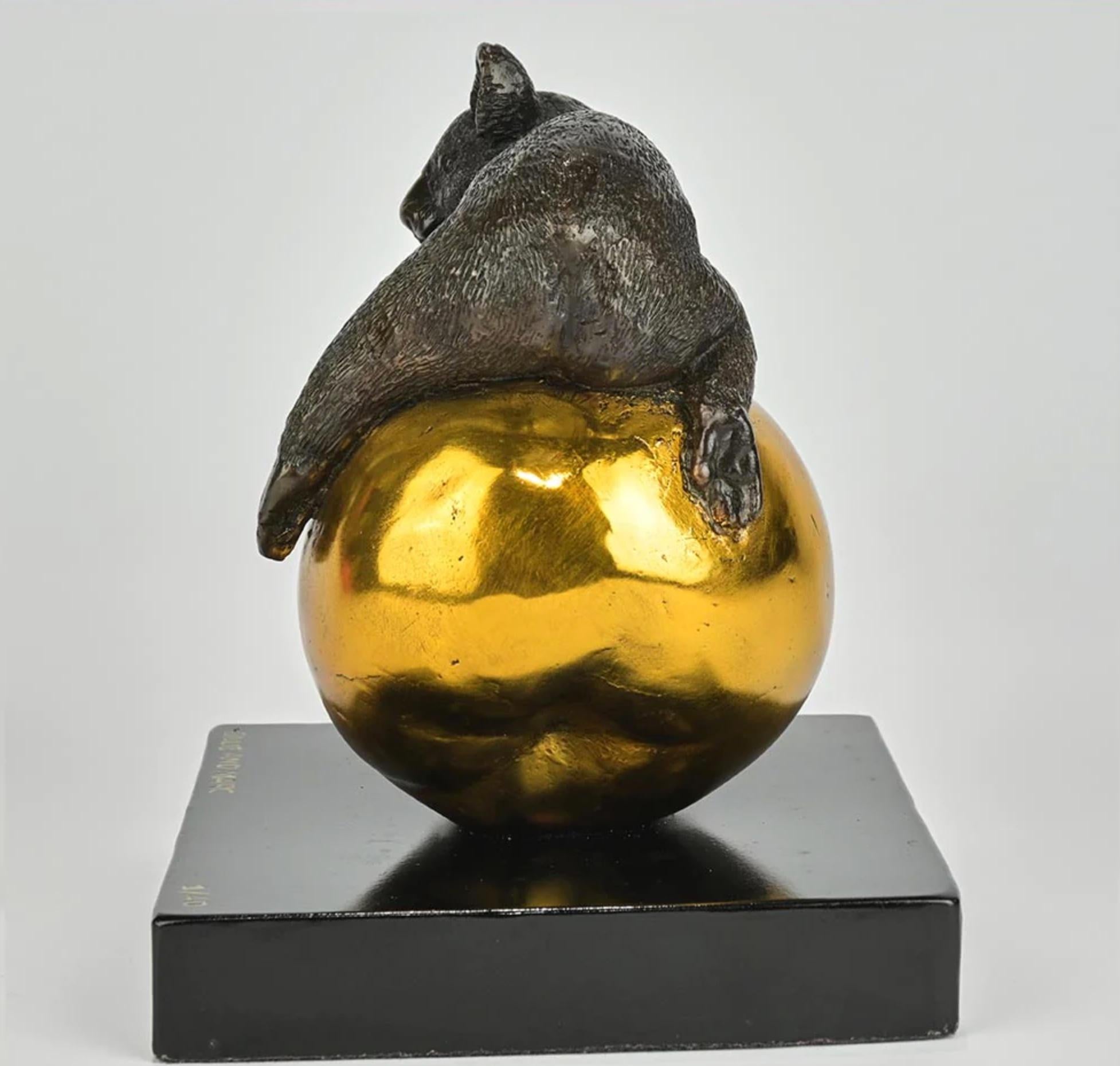 Authentic Bronze Koalas will pear... Sculpture w/ Gold Patina by Gillie and Marc For Sale 3