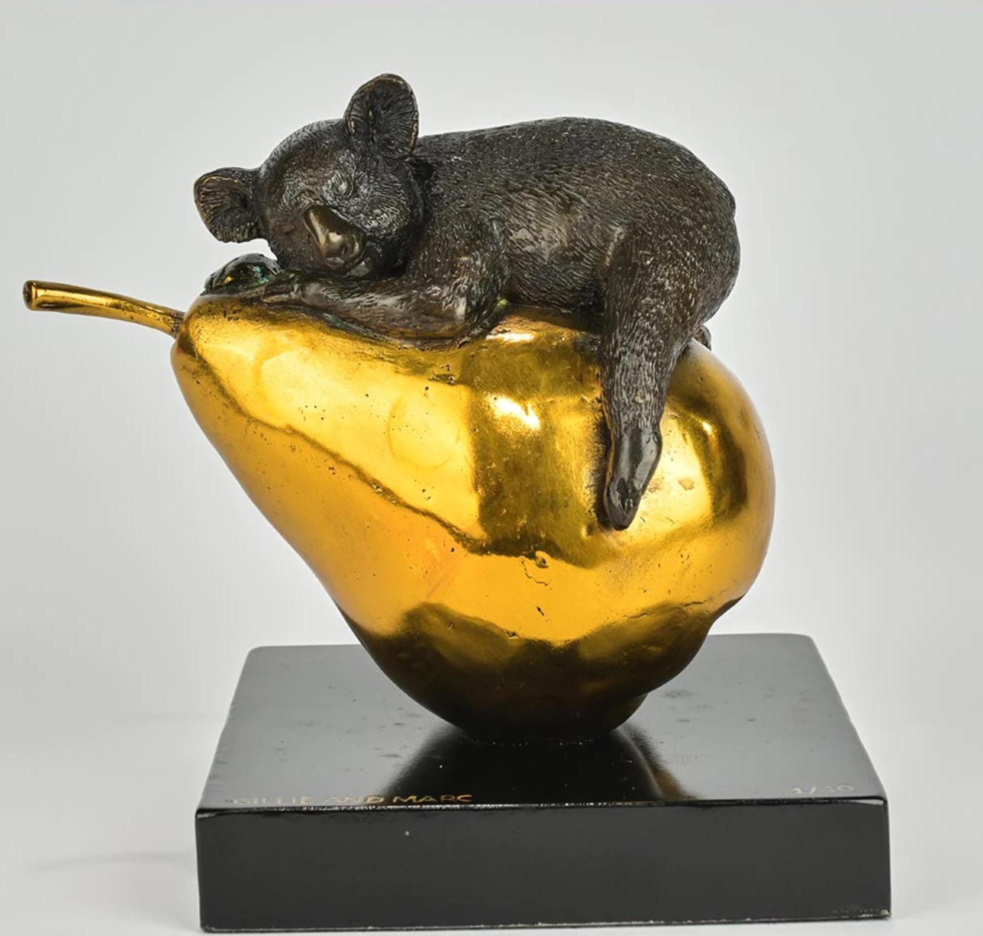 Authentic Bronze Koalas will pear... Sculpture w/ Gold Patina by Gillie and Marc For Sale 5