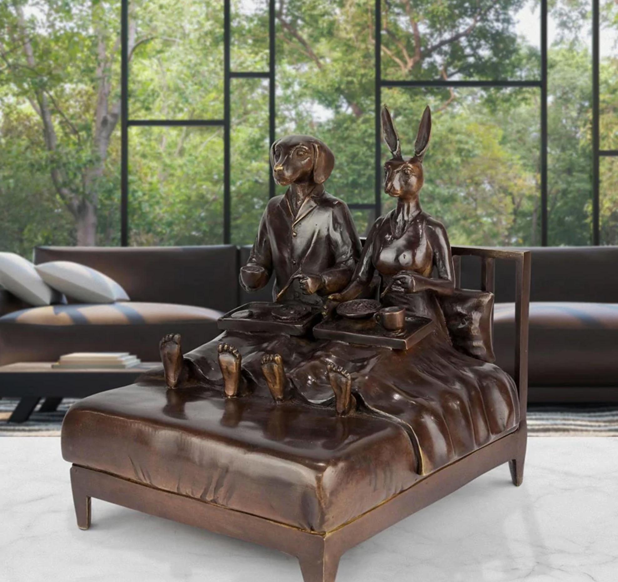Gillie and Marc Schattner Figurative Sculpture - Authentic Bronze They loved breakfast in bed... Sculpture by Gillie and Marc