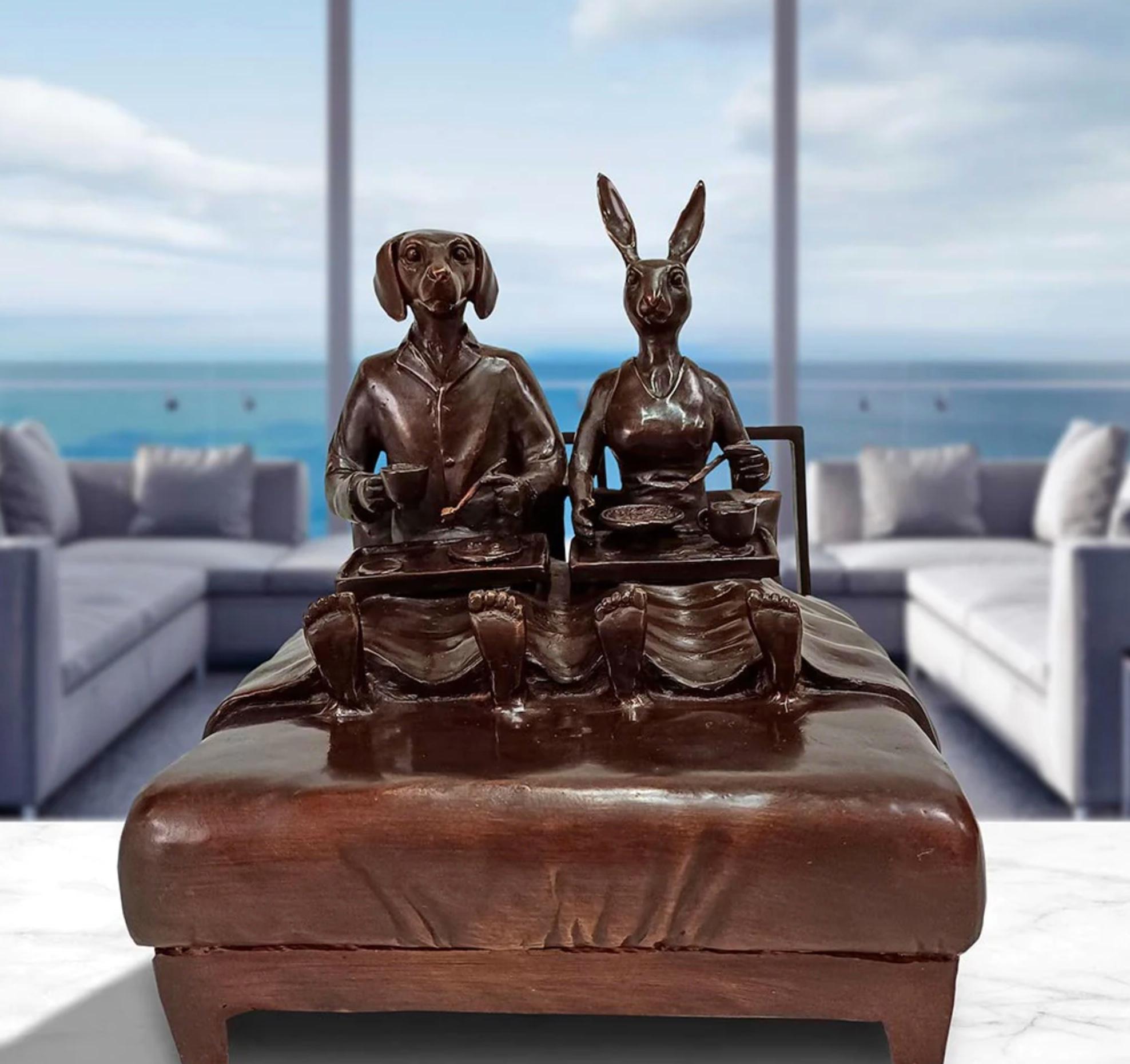 Title: They loved breakfast in bed as much as they loved each other
Authentic bronze sculpture

This authentic bronze sculpture titled 'They loved breakfast in bed as much as they loved each other' by artists Gillie and Marc has been meticulously