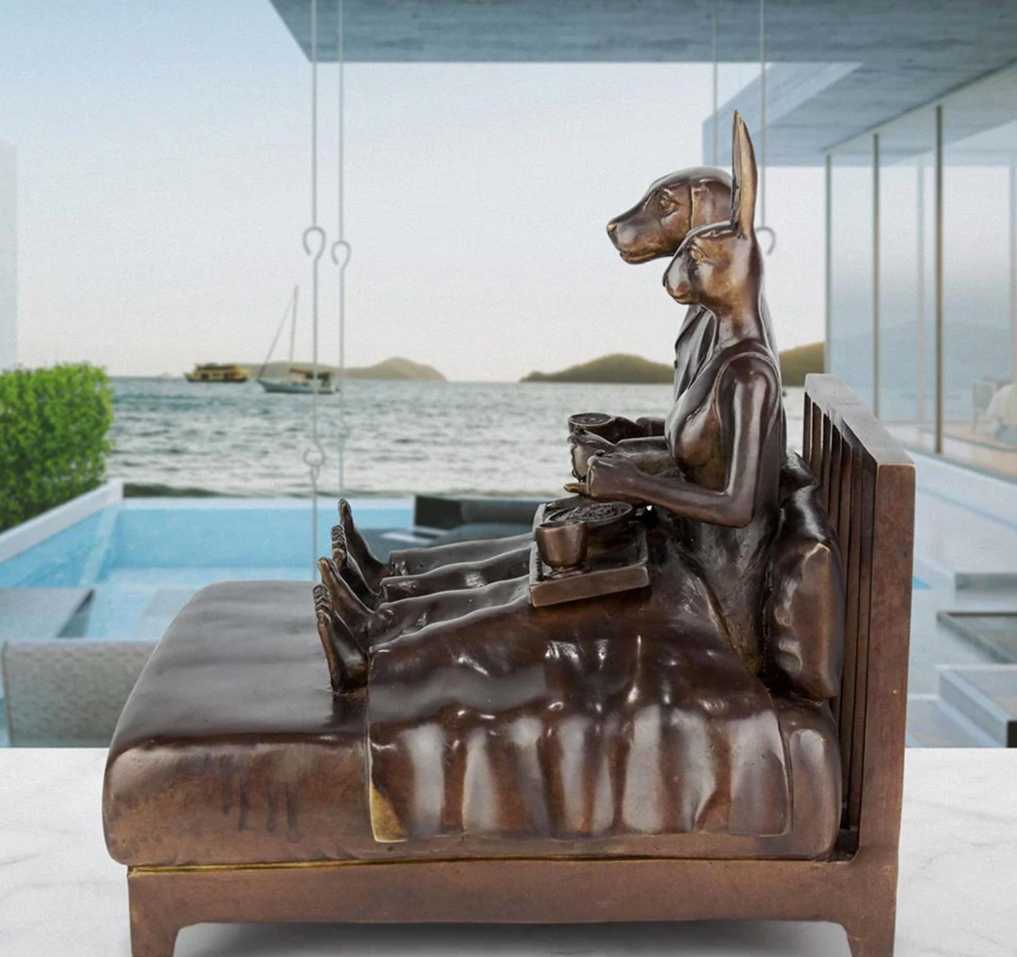 Authentic Bronze They loved breakfast in bed... Sculpture by Gillie and Marc For Sale 1
