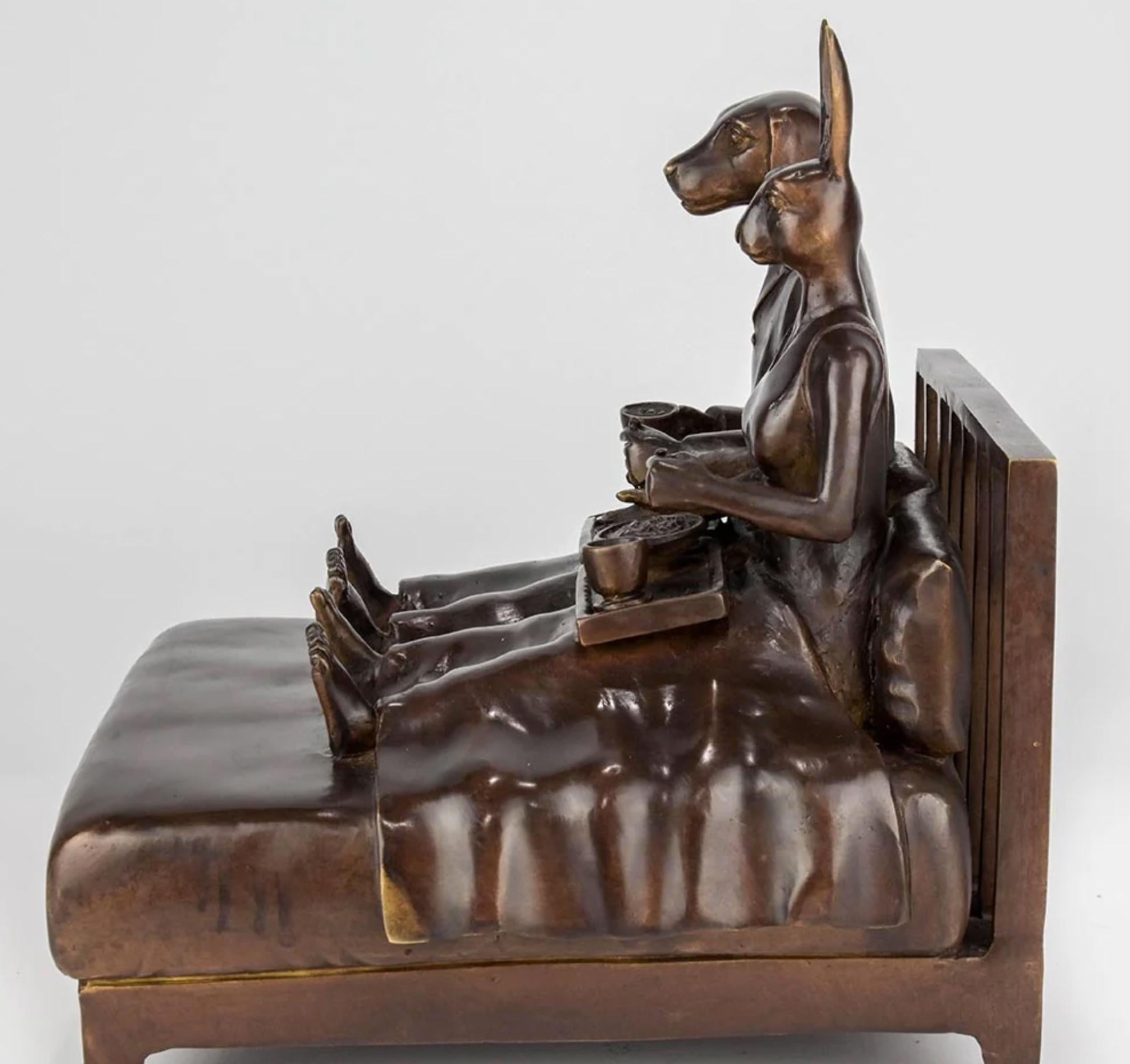 Authentic Bronze They loved breakfast in bed... Sculpture by Gillie and Marc For Sale 5