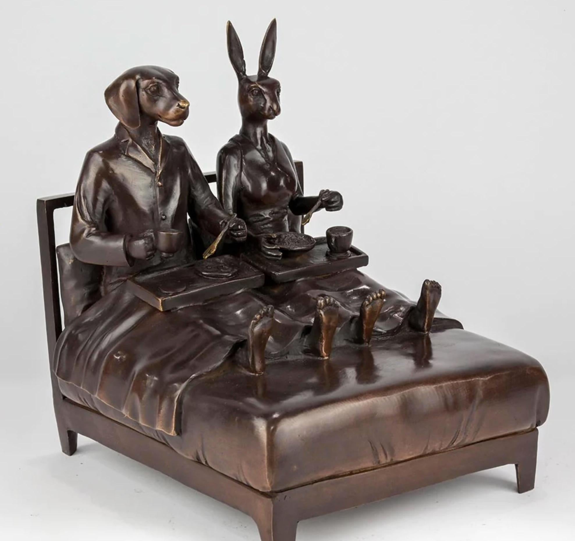 Authentic Bronze They loved breakfast in bed... Sculpture by Gillie and Marc For Sale 6