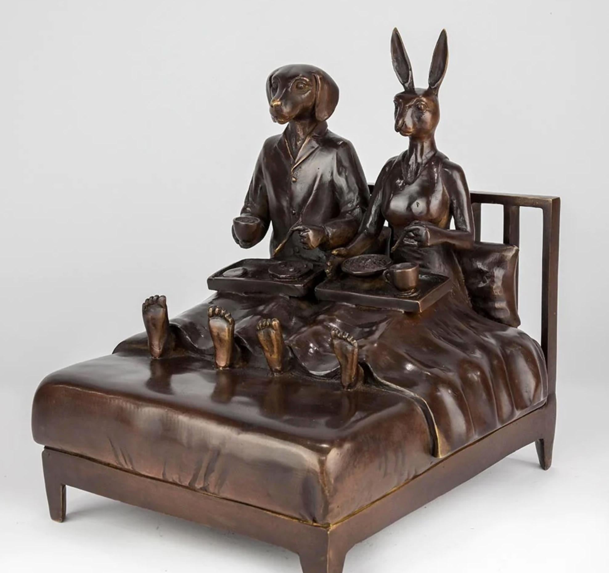 Authentic Bronze They loved breakfast in bed... Sculpture by Gillie and Marc For Sale 8