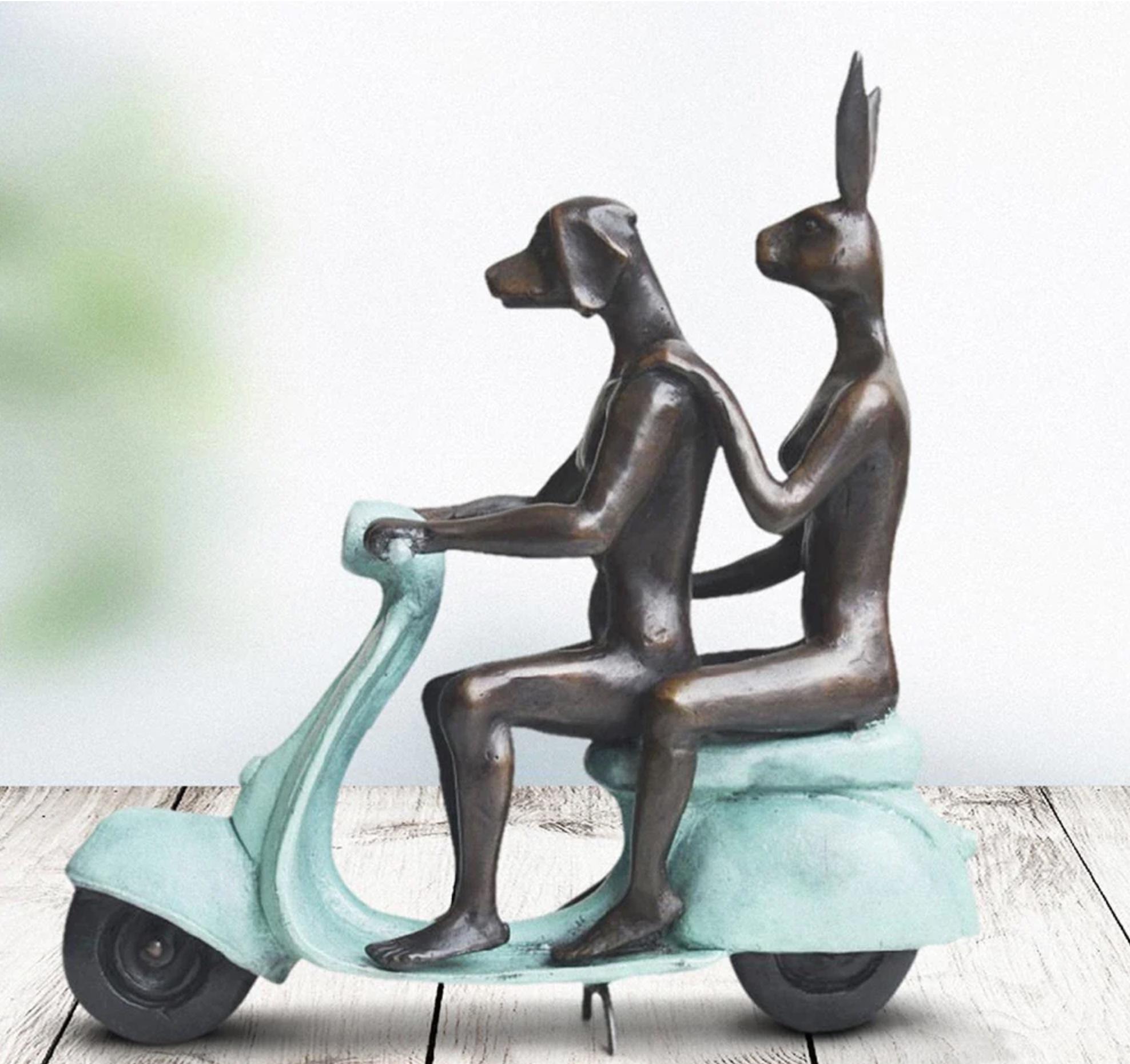 Gillie and Marc Schattner Figurative Sculpture - Authentic Bronze They rode to save wildlife.. blue Sculpture by Gillie and Marc 
