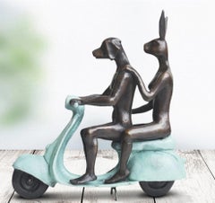 Authentic Bronze They rode to save wildlife.. blue Sculpture by Gillie and Marc 