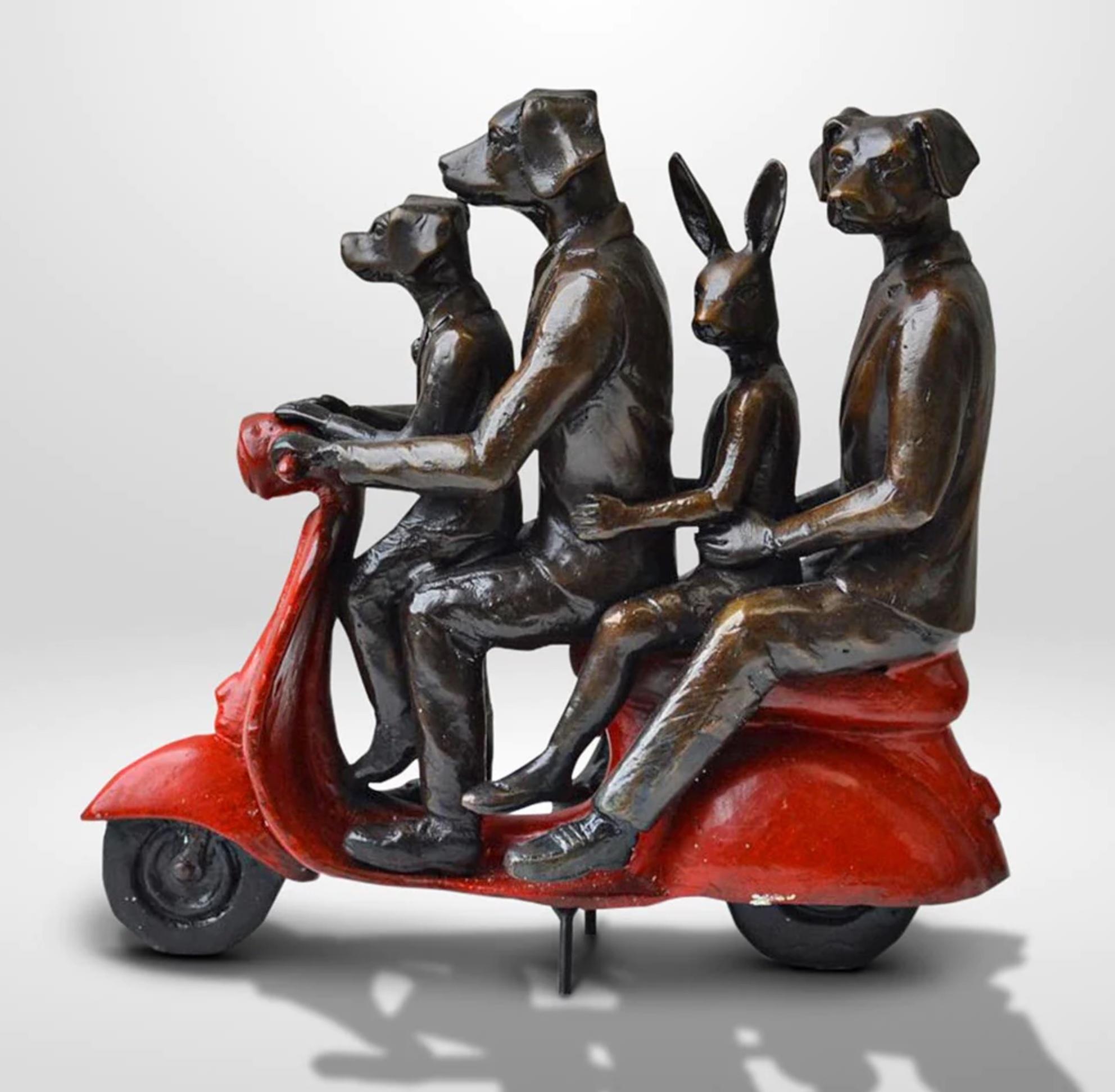Authentic Bronze The loving family... Sculpture w/ Red Patina by Gillie and Marc For Sale 3
