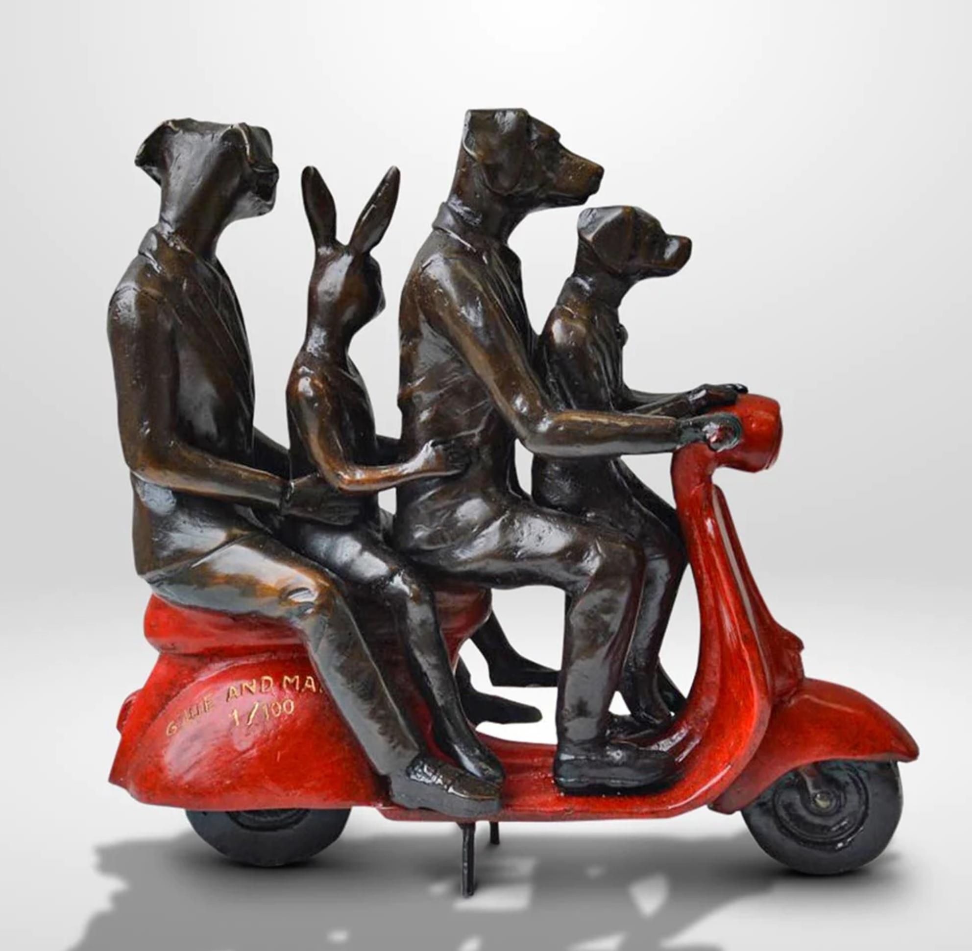Authentic Bronze The loving family... Sculpture w/ Red Patina by Gillie and Marc For Sale 2