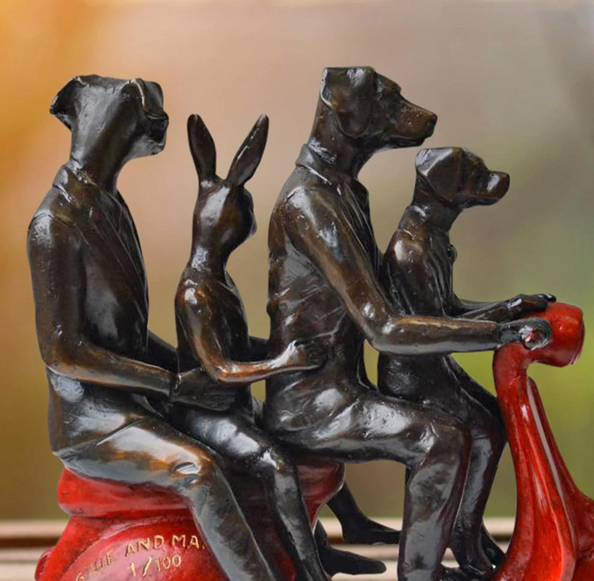 Authentic Bronze The loving family... Sculpture w/ Red Patina by Gillie and Marc For Sale 1