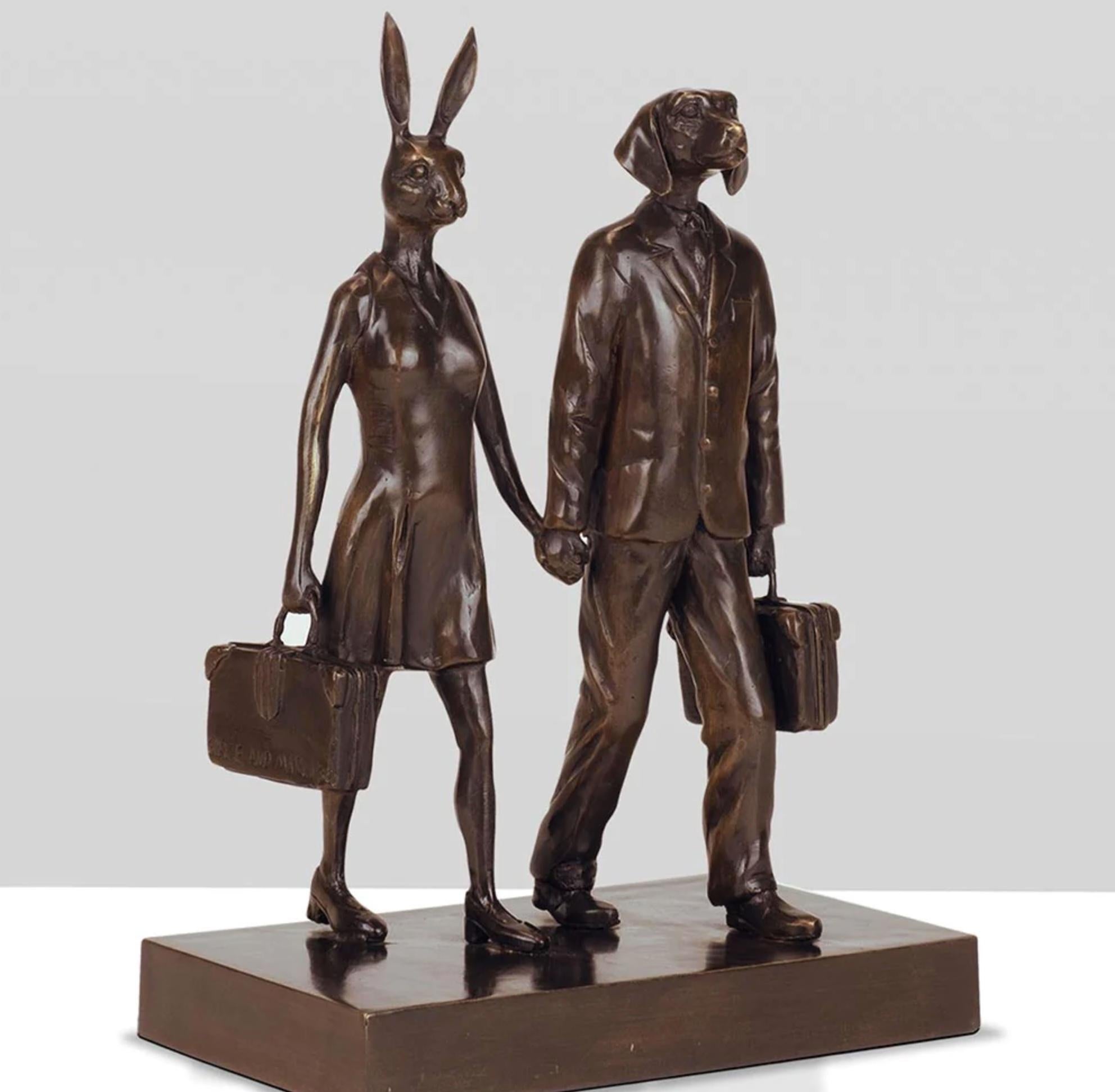 Gillie and Marc Schattner Figurative Sculpture - Authentic Bronze They loved travel... Sculpture w/ Red Patina by Gillie and Marc