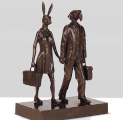 Authentic Bronze They loved travel... Sculpture w/ Red Patina by Gillie and Marc